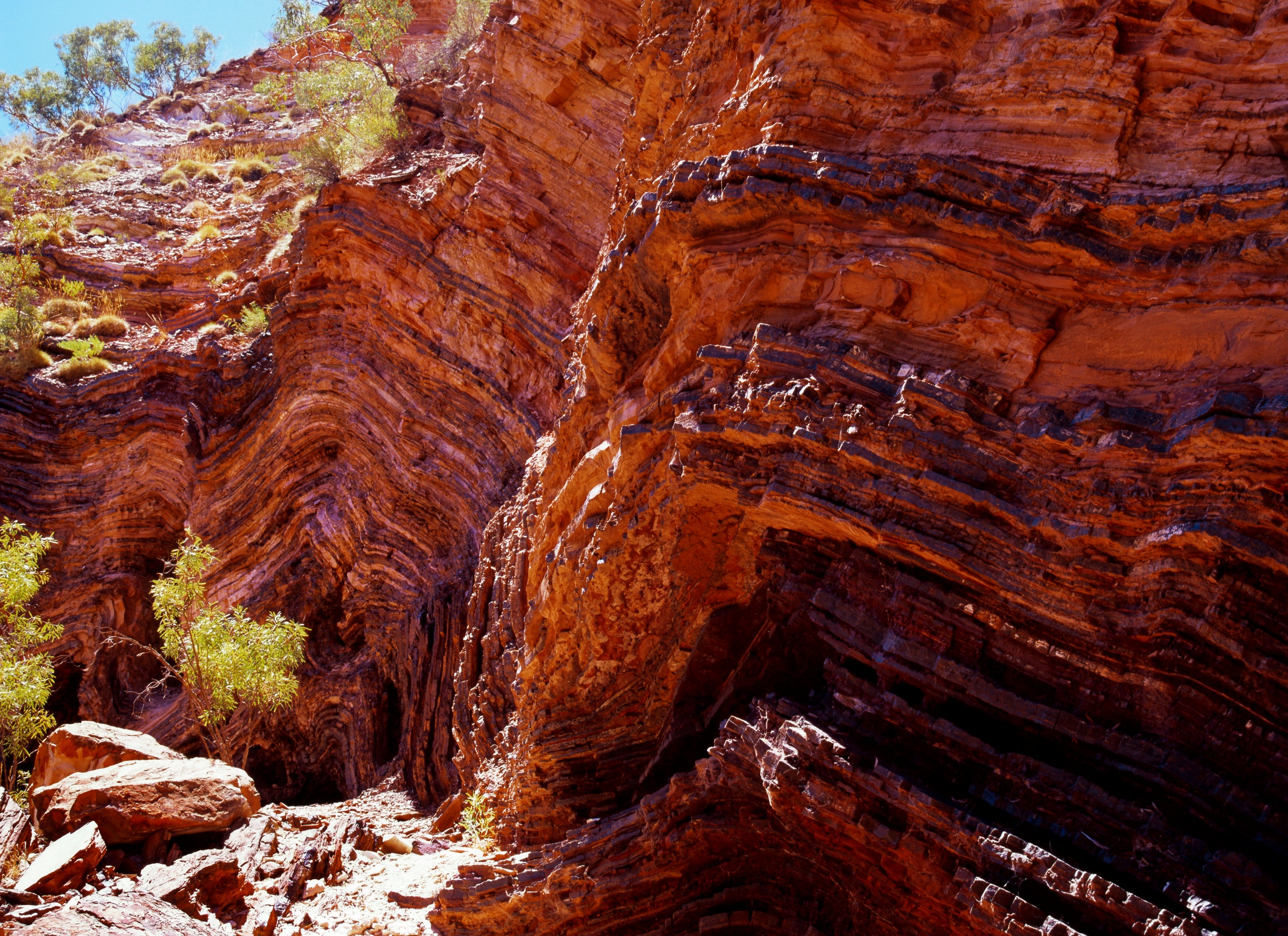Western Australia - iron ore layers in rock face of Hamersley Gorge in Karijini national park, Pilbara