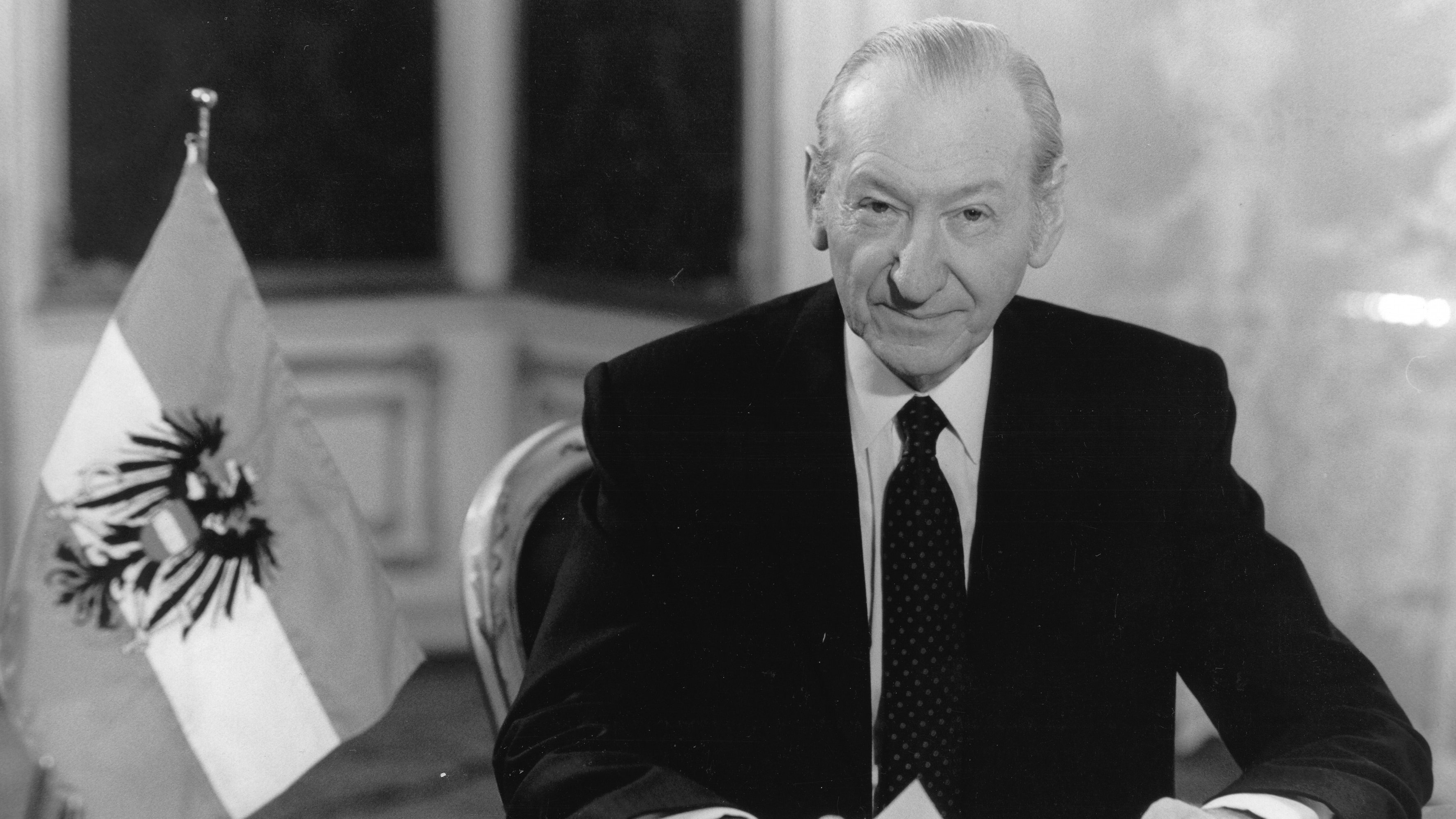 Austrian Federal President Kurt Waldheim Is Pictured At The Recording Of A Television Statement On His Barring From The United States Of America As A Private Citizen. Hofburg. Vienna 1. May 1987. Photograph.