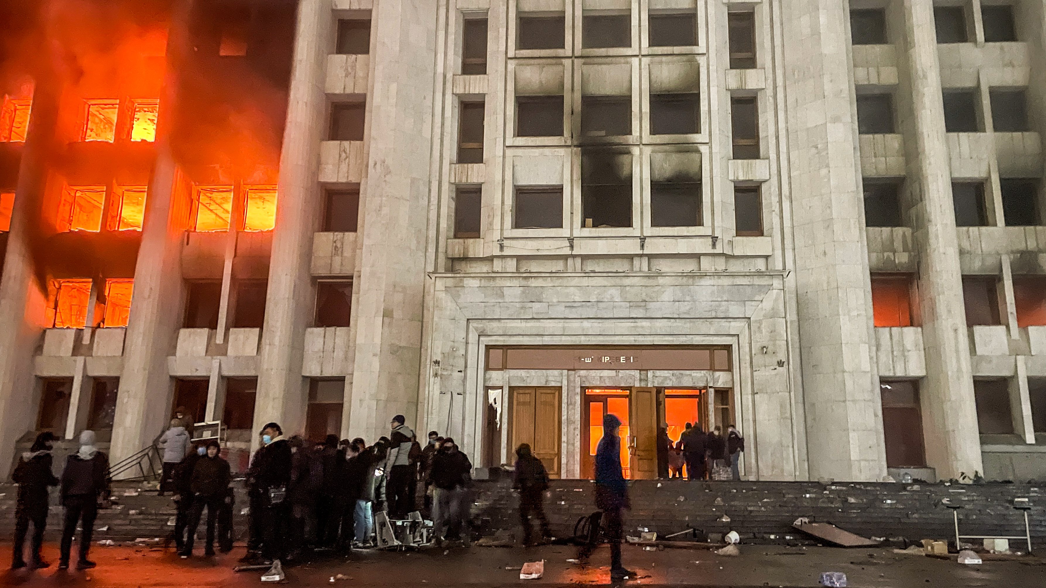 Mayors office on fire in Almaty, Kazakhstan