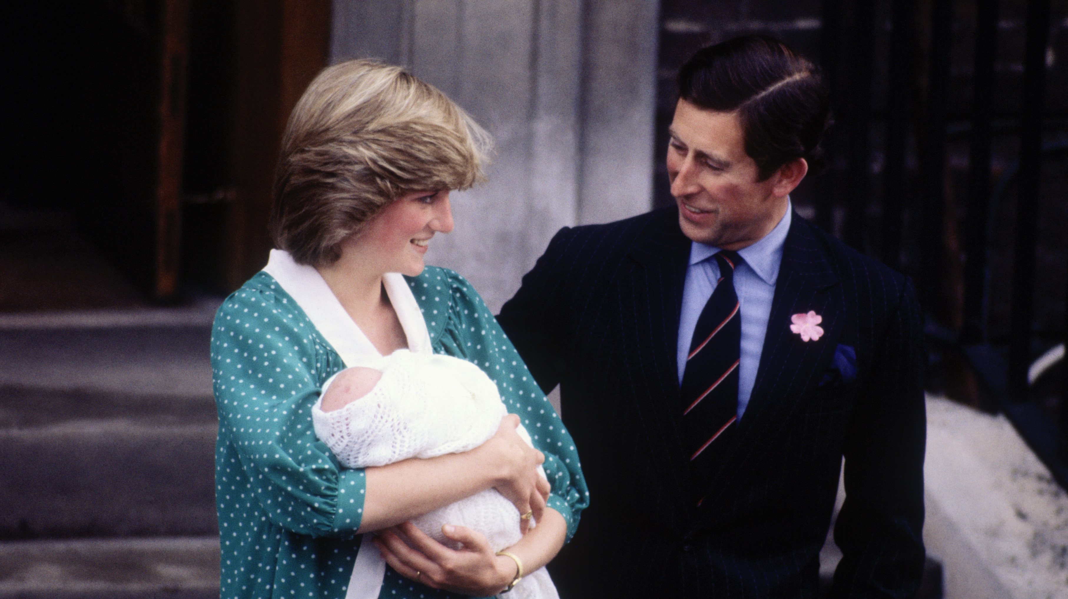 New born Prince William with Diana Princess of Wales and Prince Charles