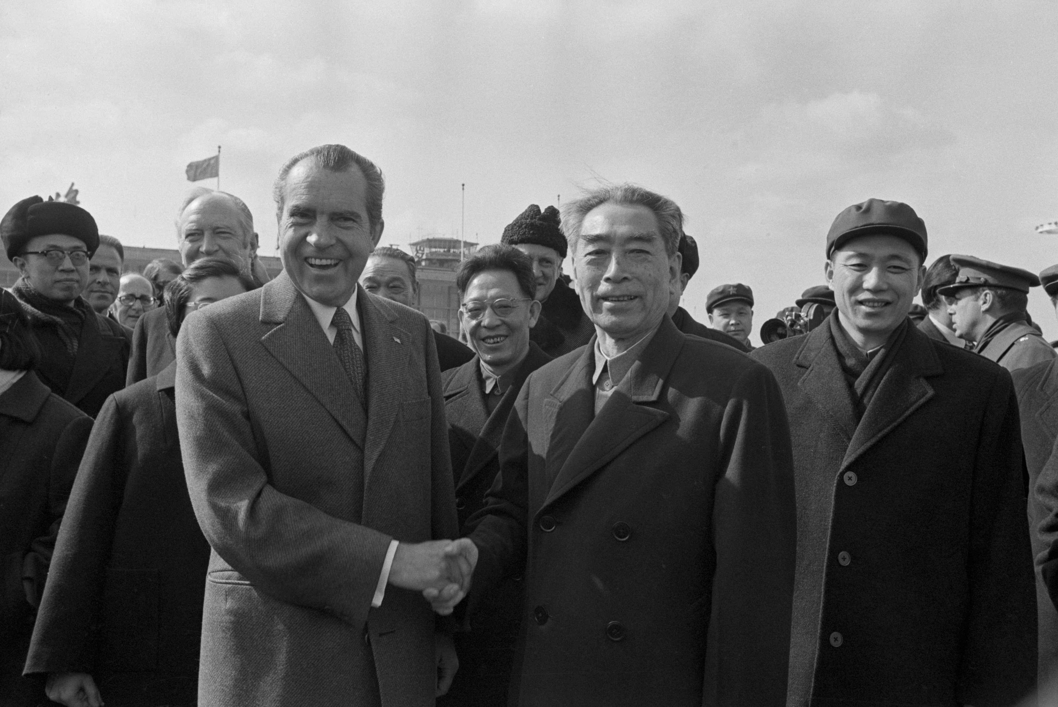 Chou En-Lai And Nixon Shake Hands Goodbye