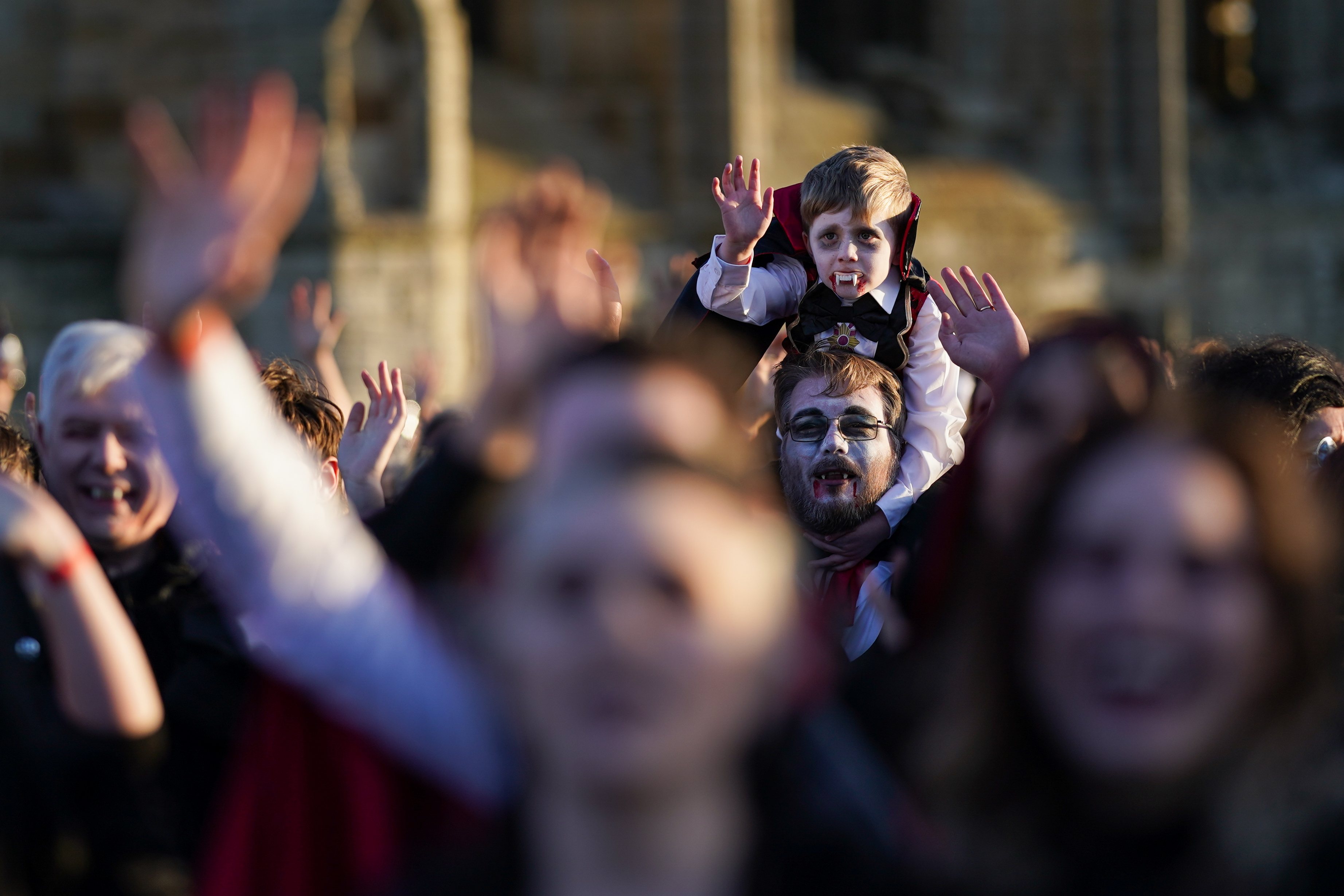People dressed as vampires Attend A Guinness World Record Attempt At Whitby Abbey