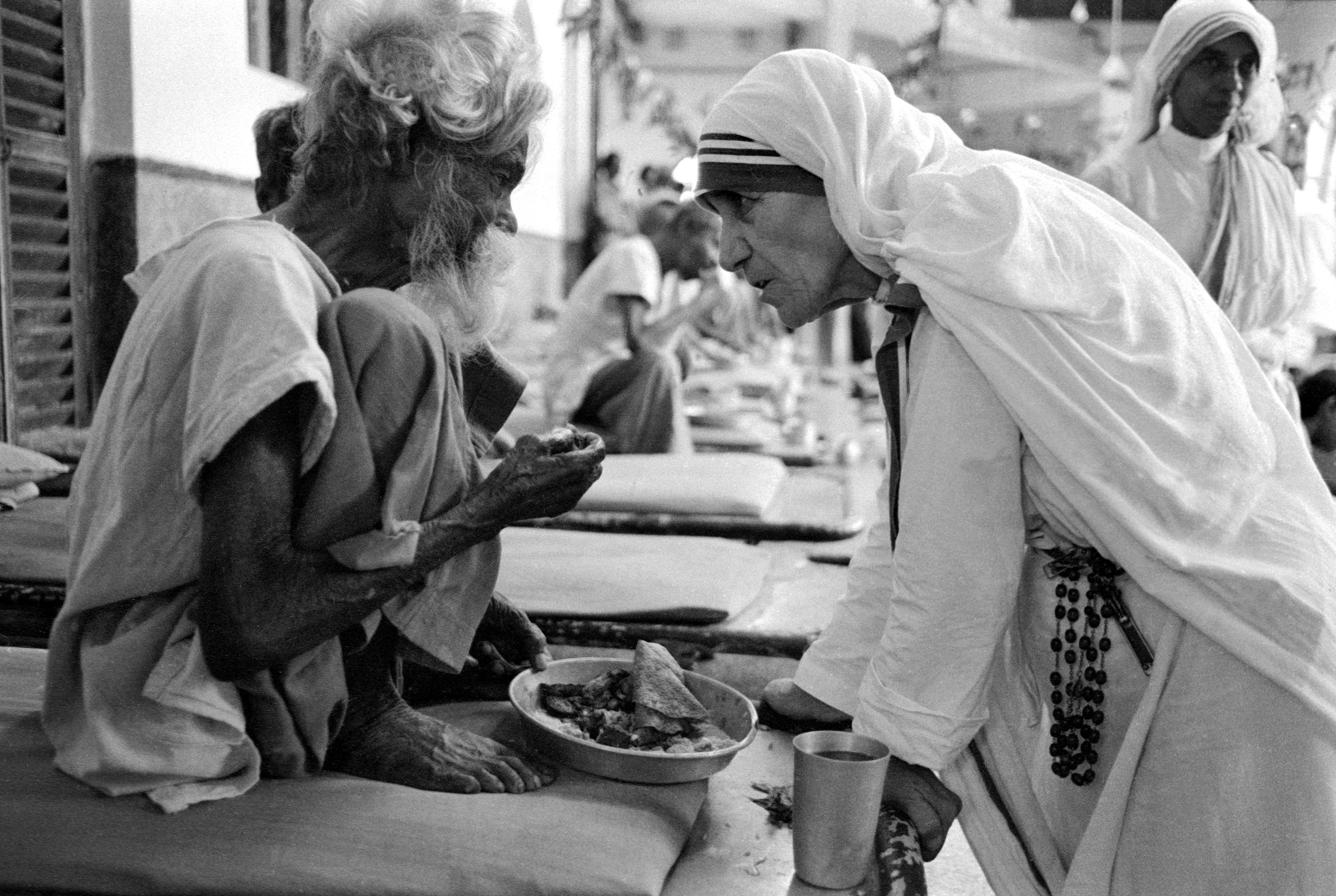 Mother Teresa and the poor in Calcutta, India in October, 1979.