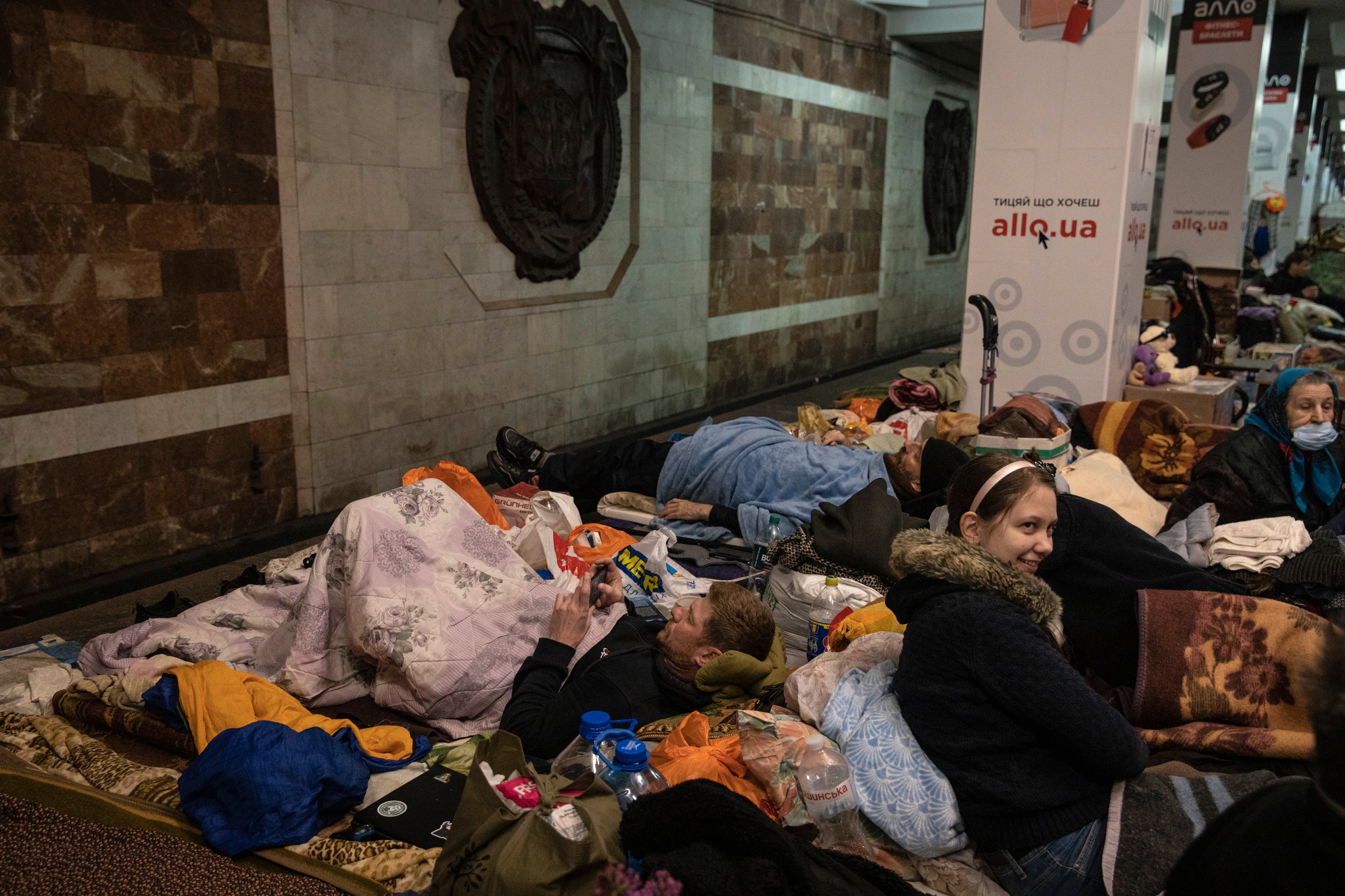 People seen resting in the metro station in Kharkiv