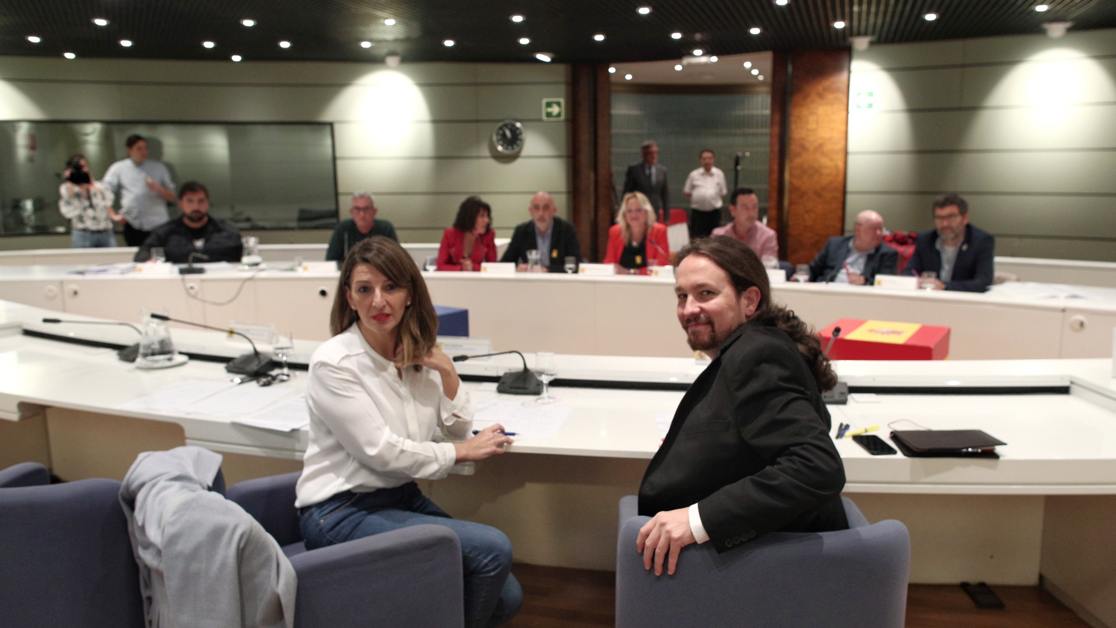 Pablo Iglesias And Yolanda Diaz Meet With Trade Unions To Treat The Situation Of Agricultural Workers
