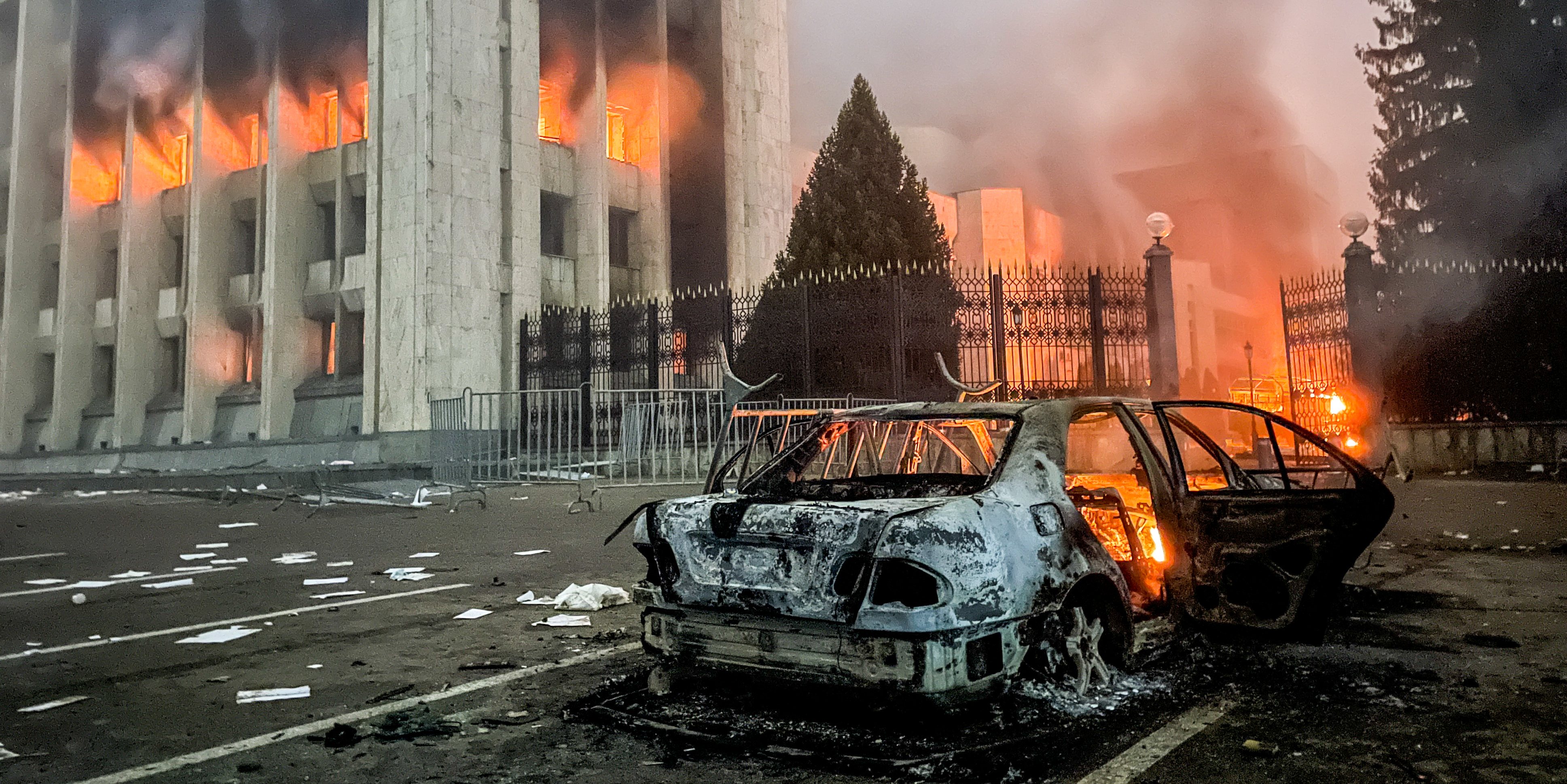 Mayors office on fire in Almaty, Kazakhstan