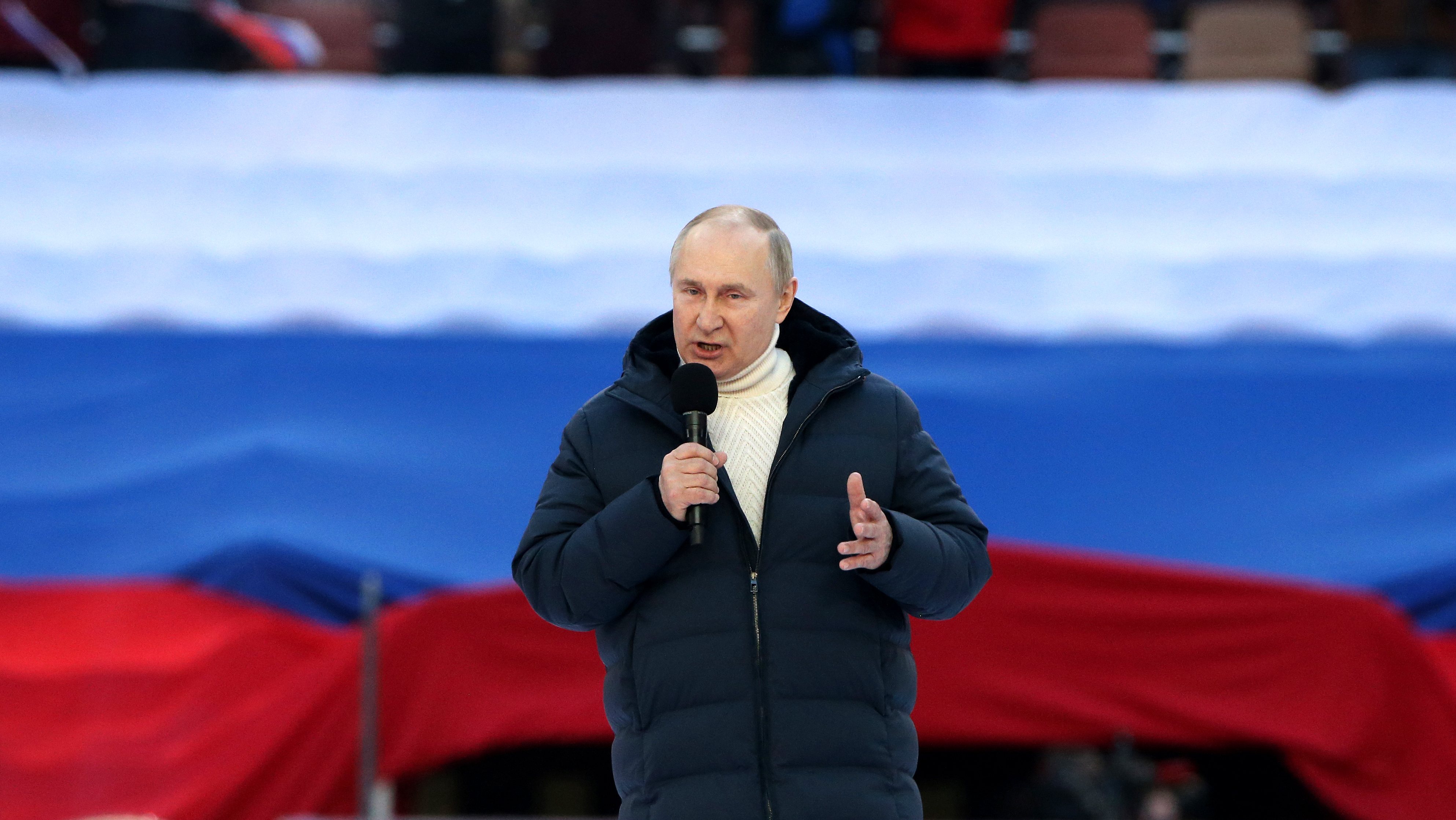 President Putin Addresses Supporters On Anniversary Of Annexation Of Crimea