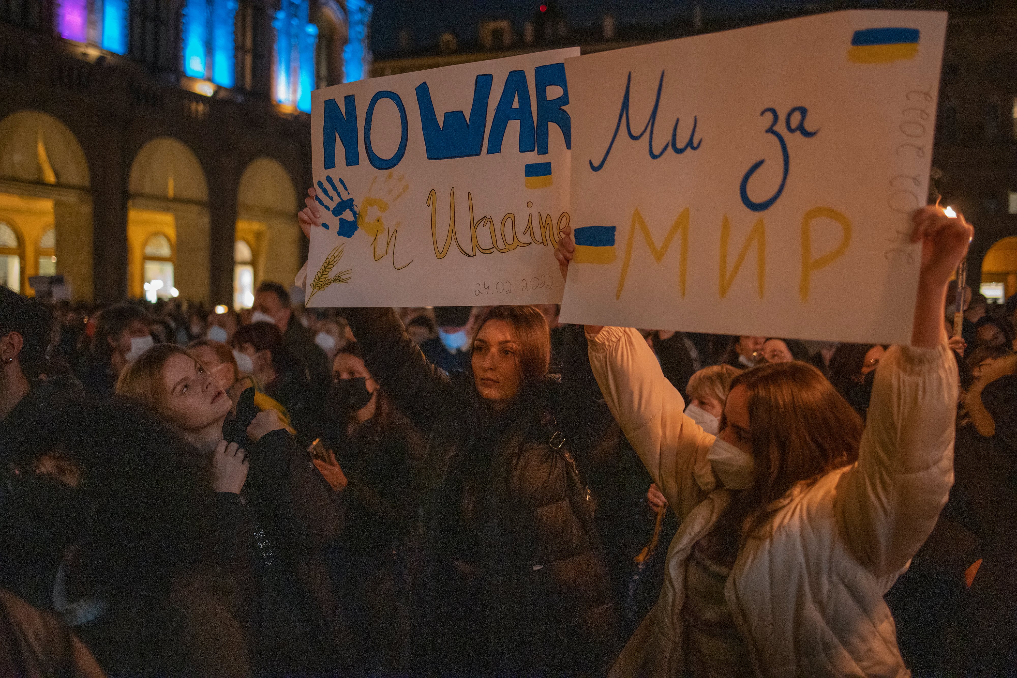 Protestos contra a invasão da Ucrânia em Bolonha, Itália