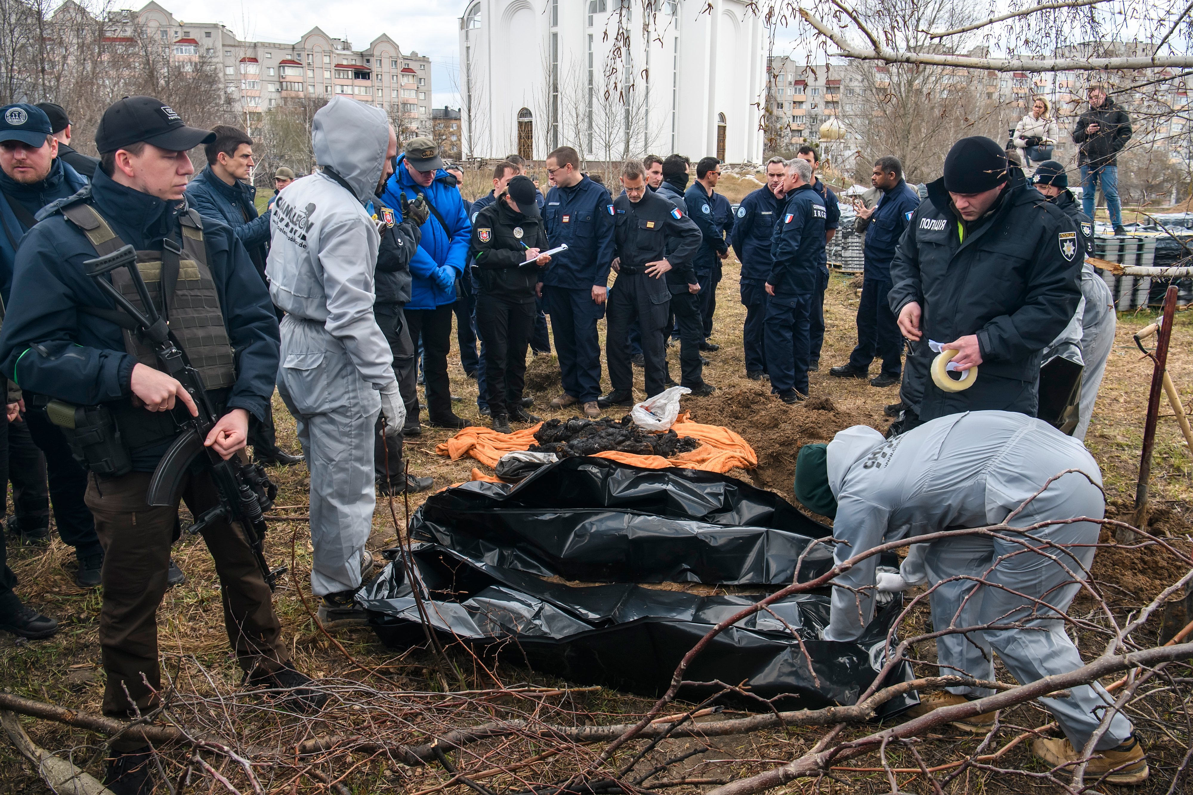 Bodies Of Civilians Killed By The Russian Army That Were Exhumed From A Mass Grave In Bucha
