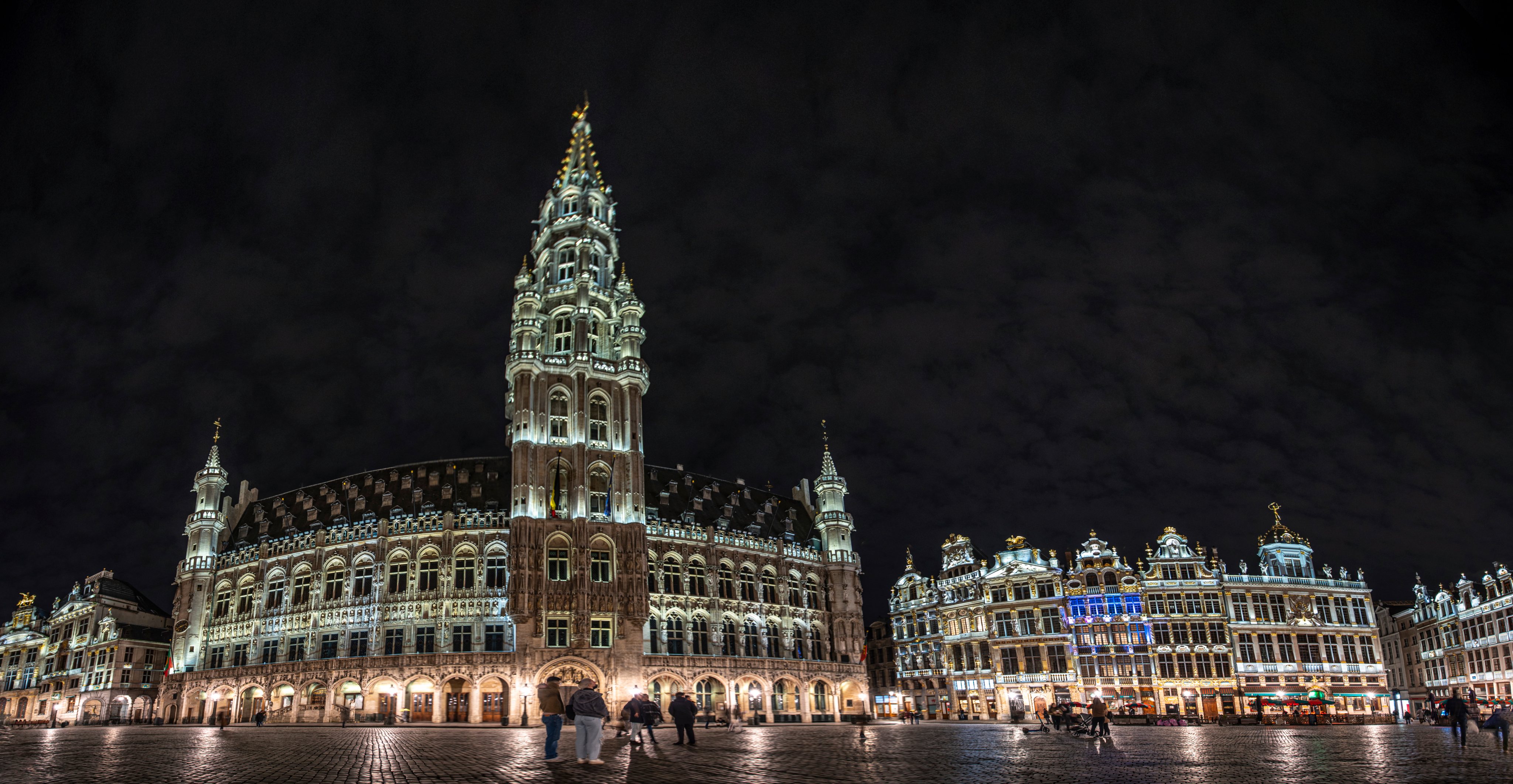 Illuminated Grand Place Square In Brussels