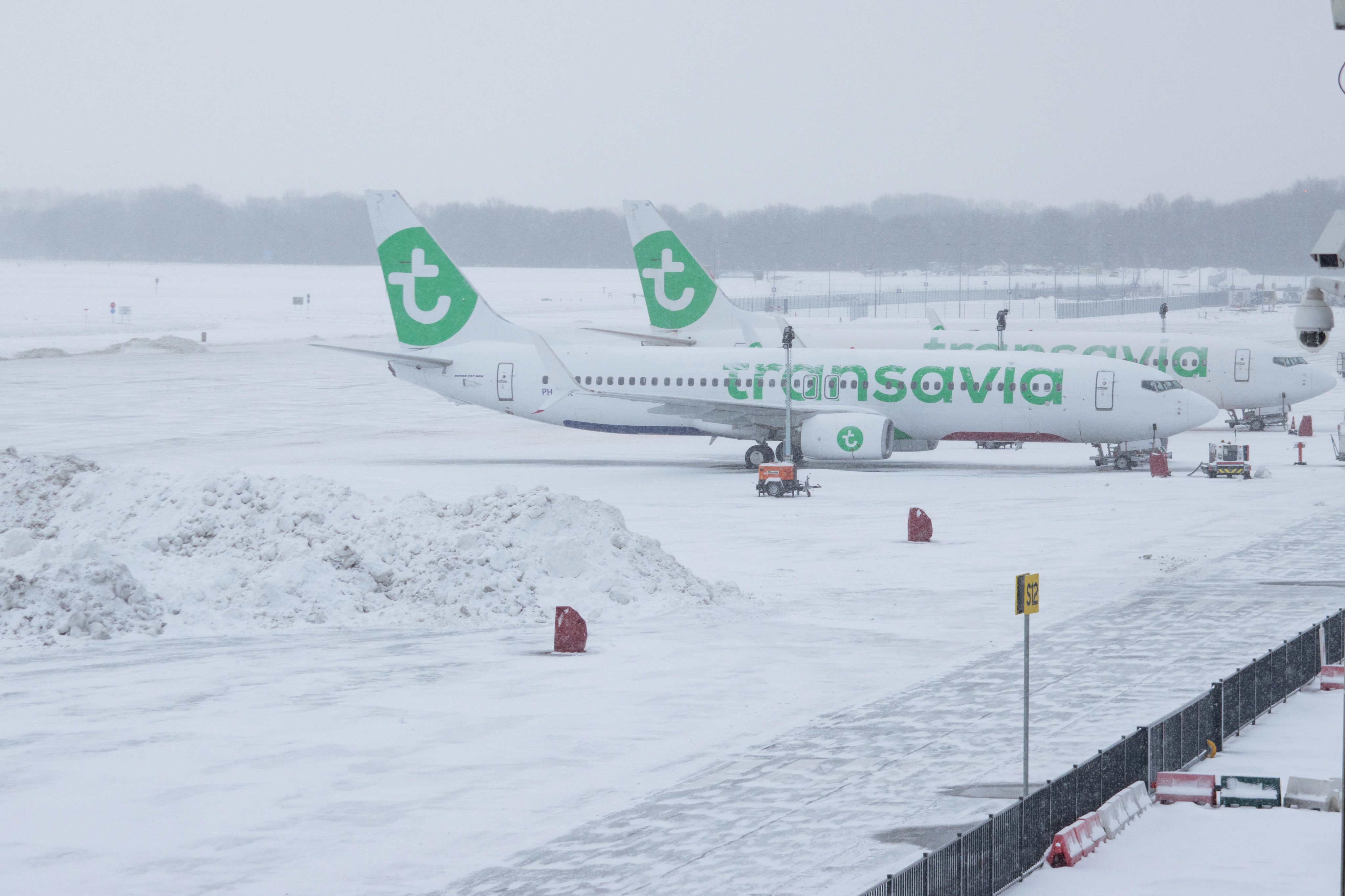 Snowstorm Darcy Halts Flights At Eindhoven Airport In Netherlands