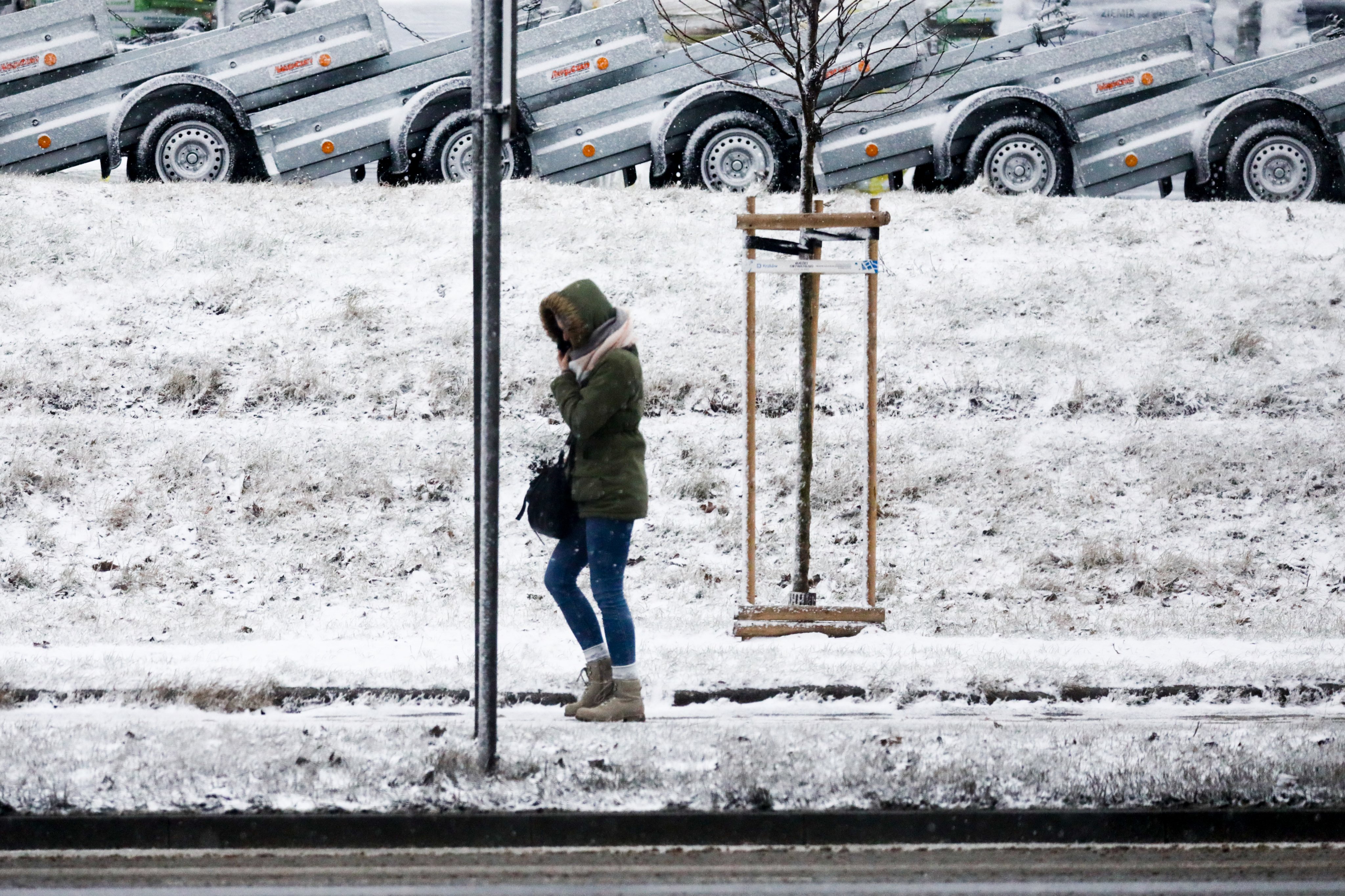 Queda de neve em Cracóvia, na Polónia, no dia 20 de janeiro