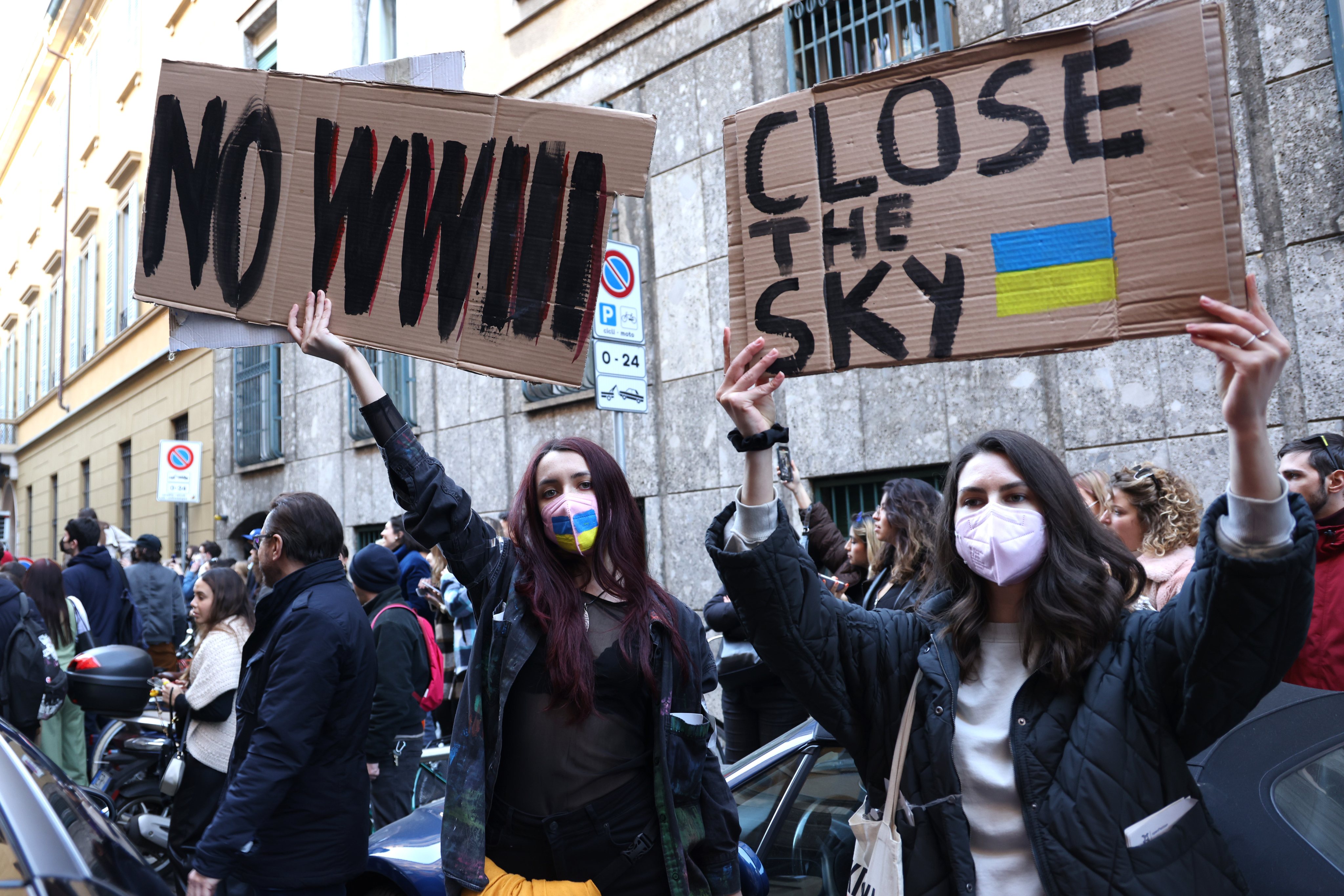 Anti-War Protest Outside Giorgio Armani Fashion Show In Milan