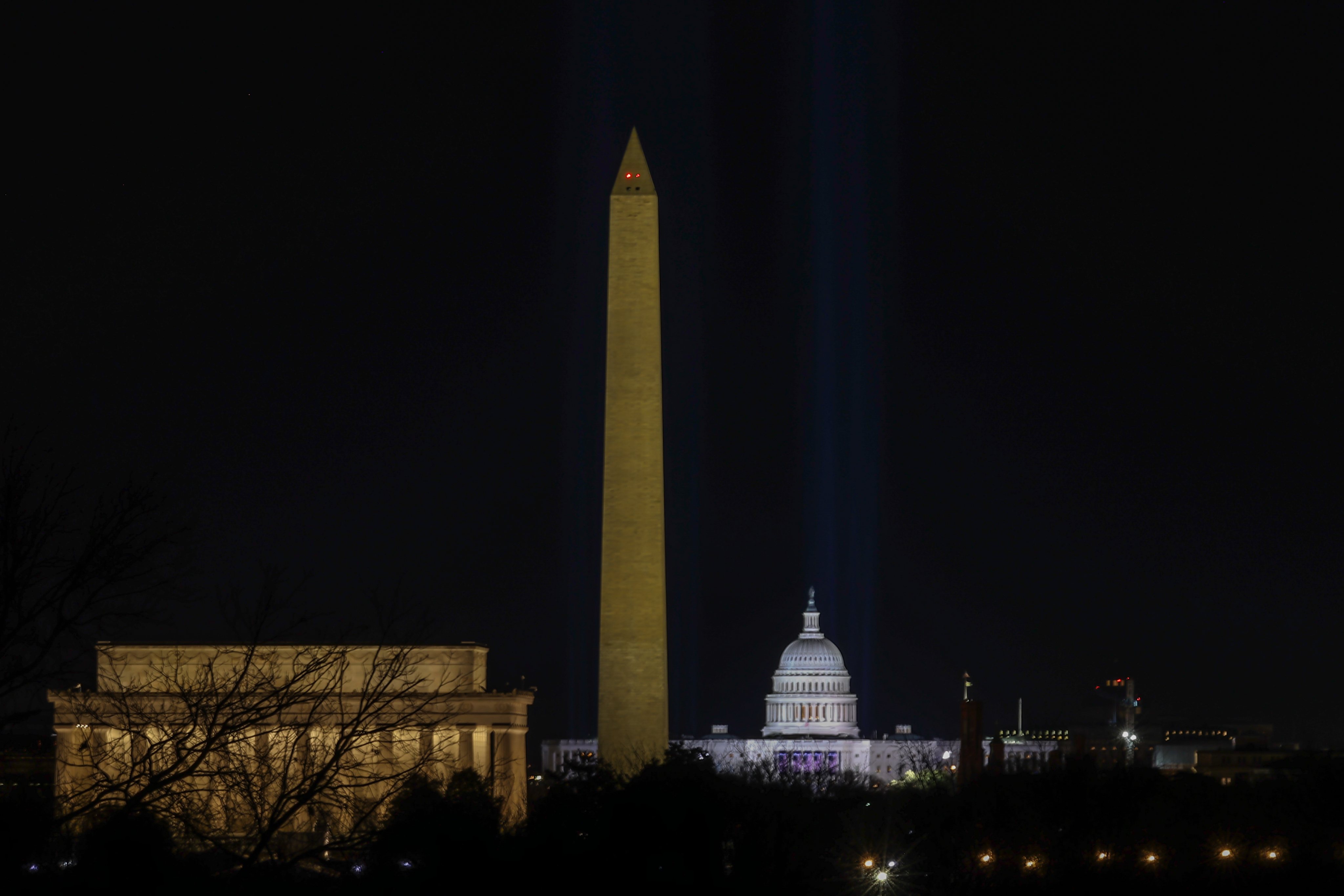 Covid Lighting at Lincoln Memorial in Washington D.C.