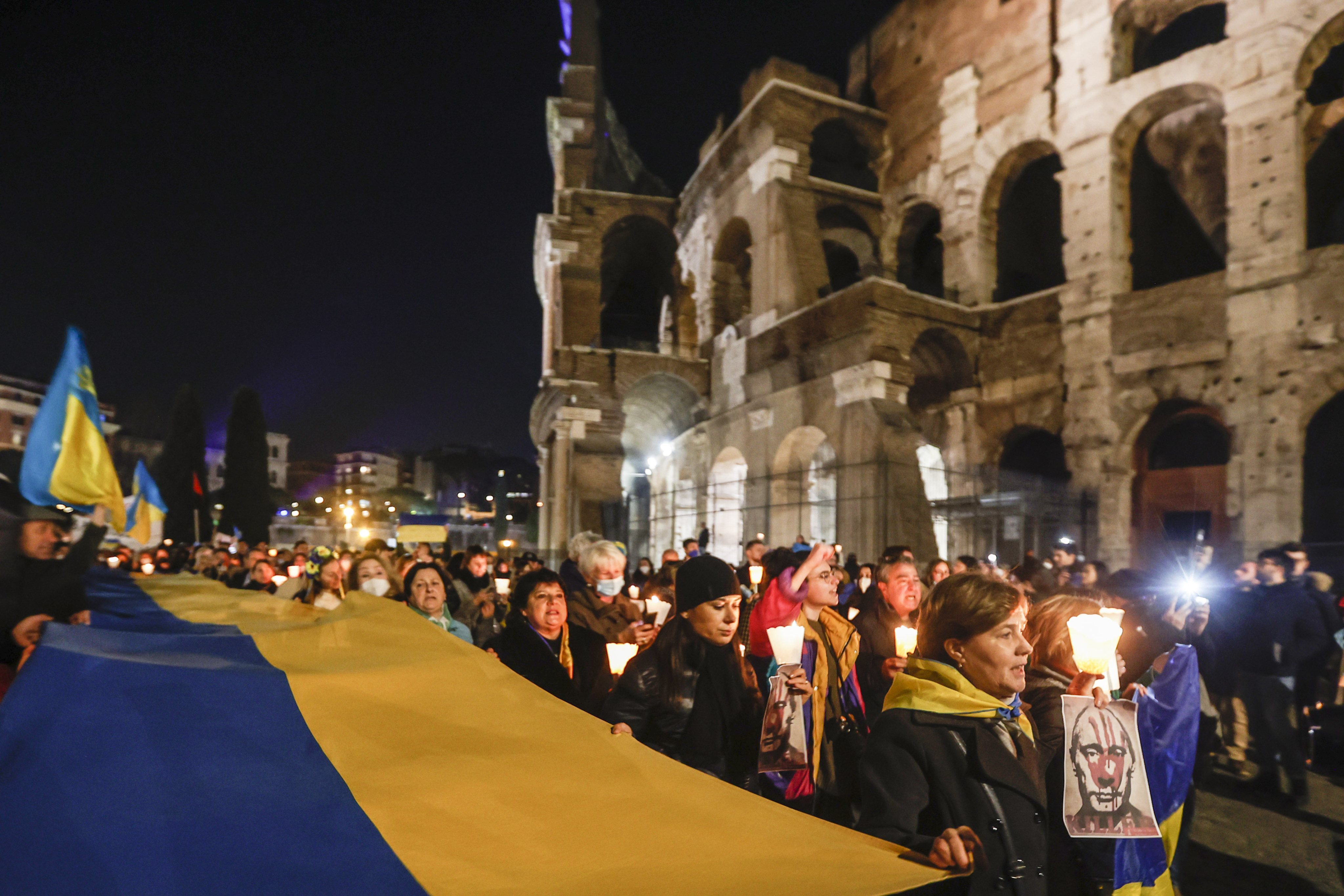 Protestos contra a invasão da Ucrânia em Roma, Itália