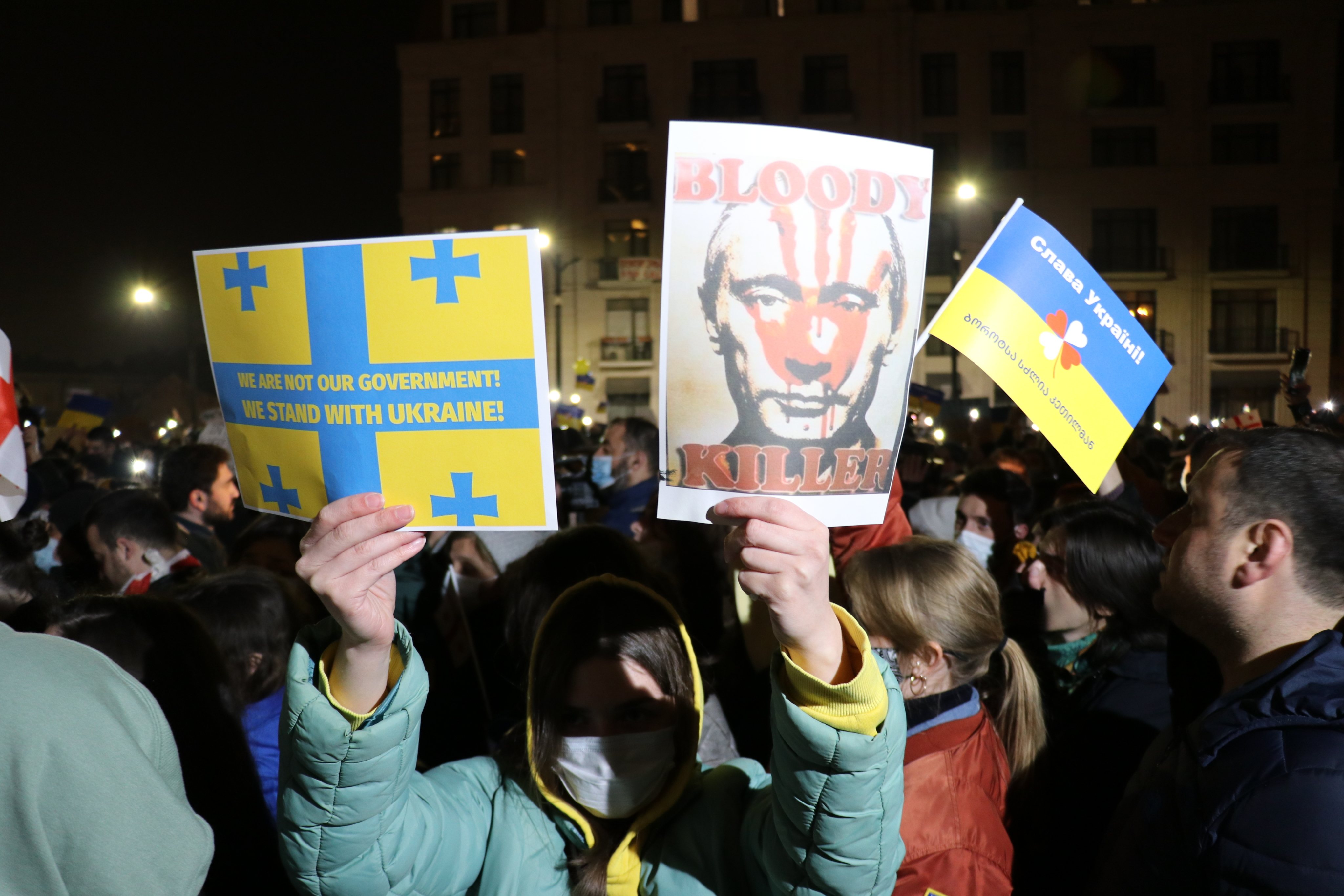 Protestos contra a invasão da Ucrânia em Tbilisi, Georgia