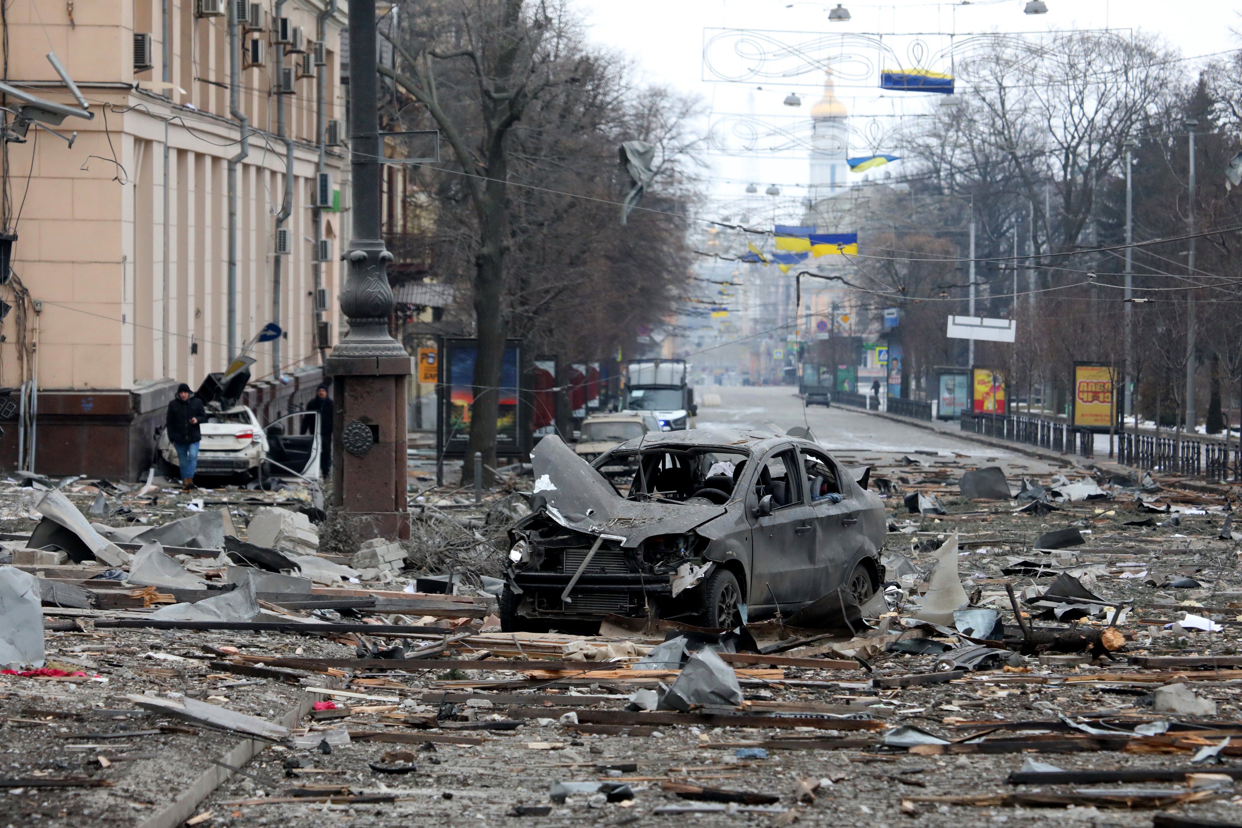 Consequences of shelling in central Kharkiv