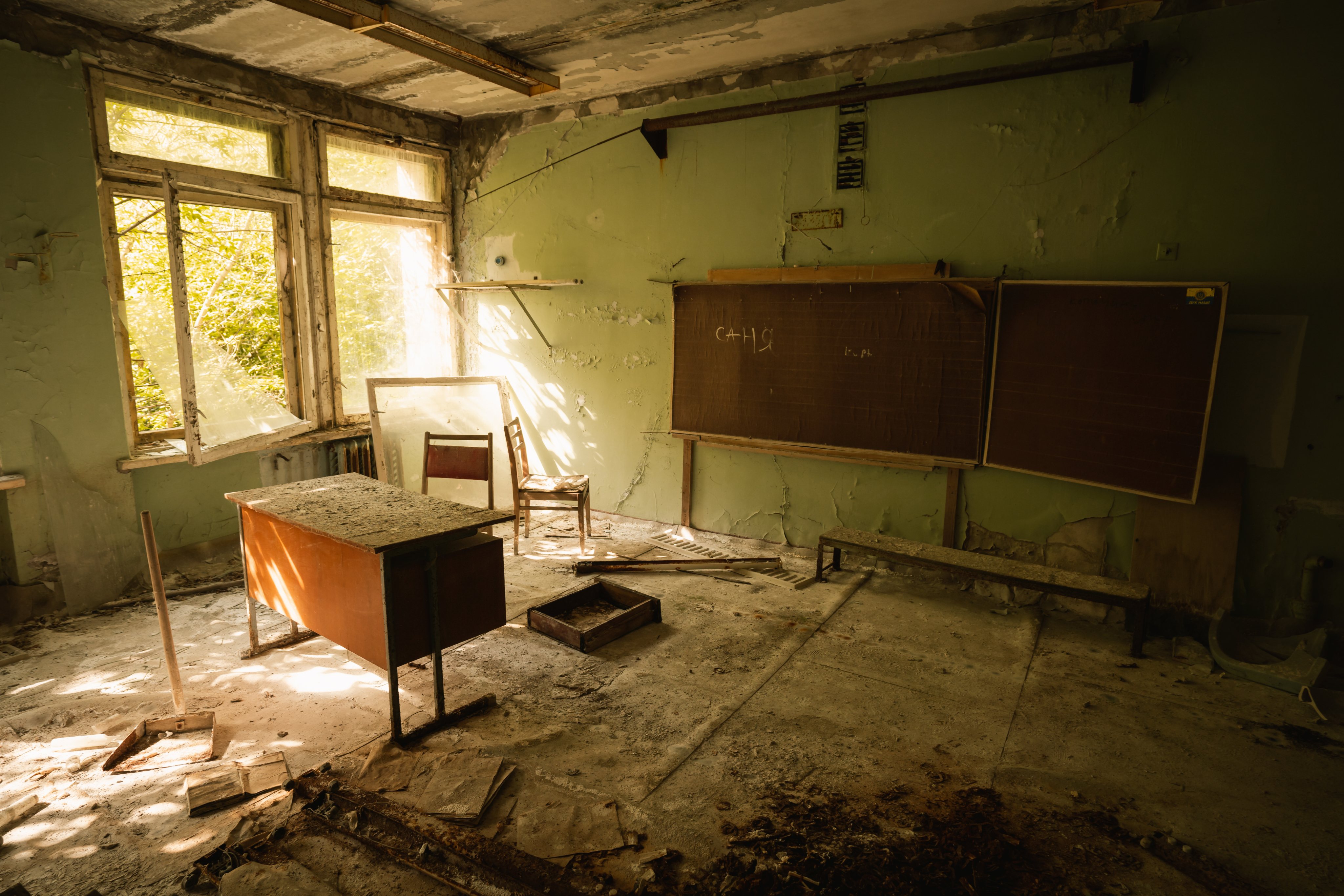 Classroom in the School of District 3 - Pripyat, Chernobyl Exclusion Zone, Ukraine
