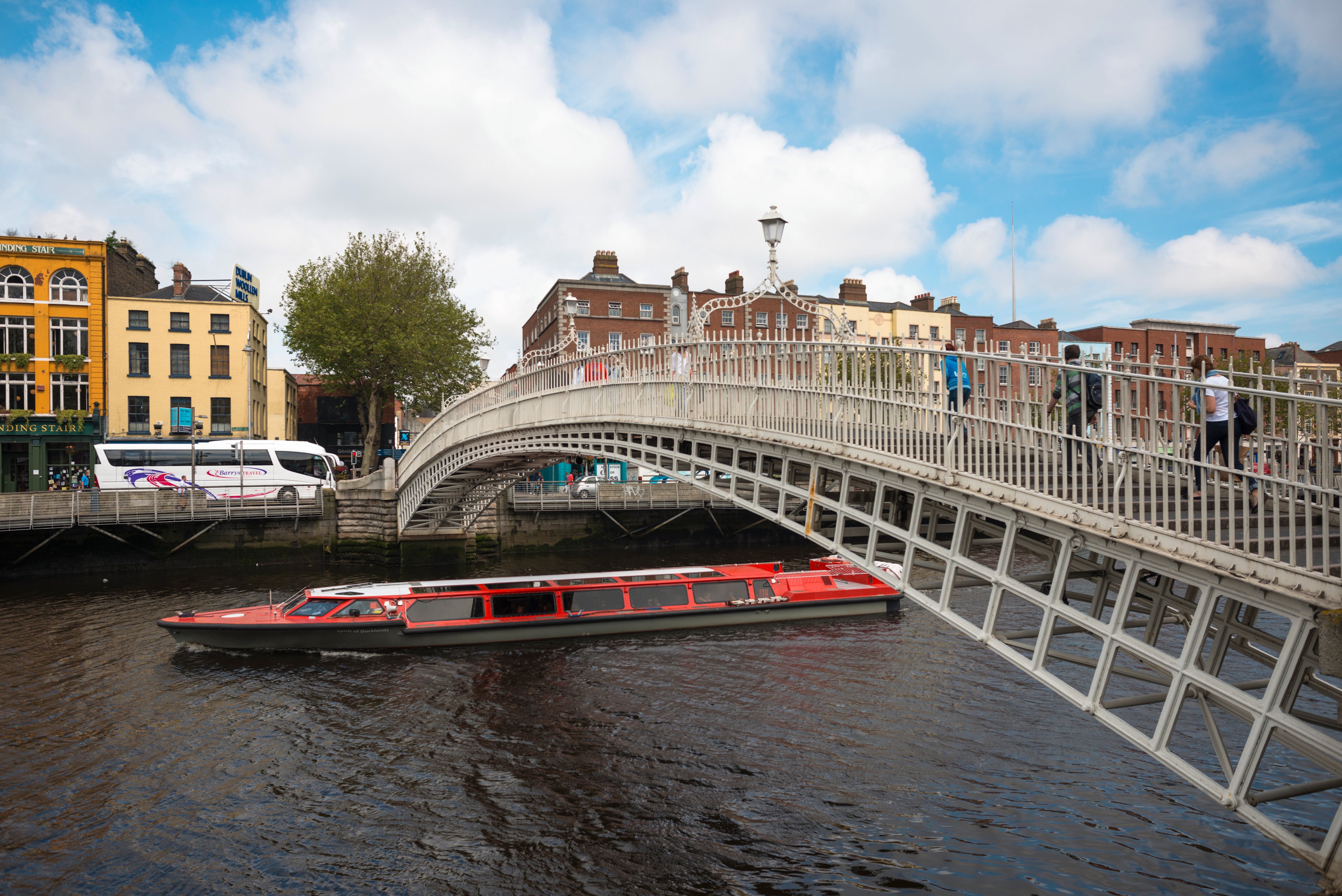 Tourist boat on the Liffey river, Dublin, Republic of Ireland.