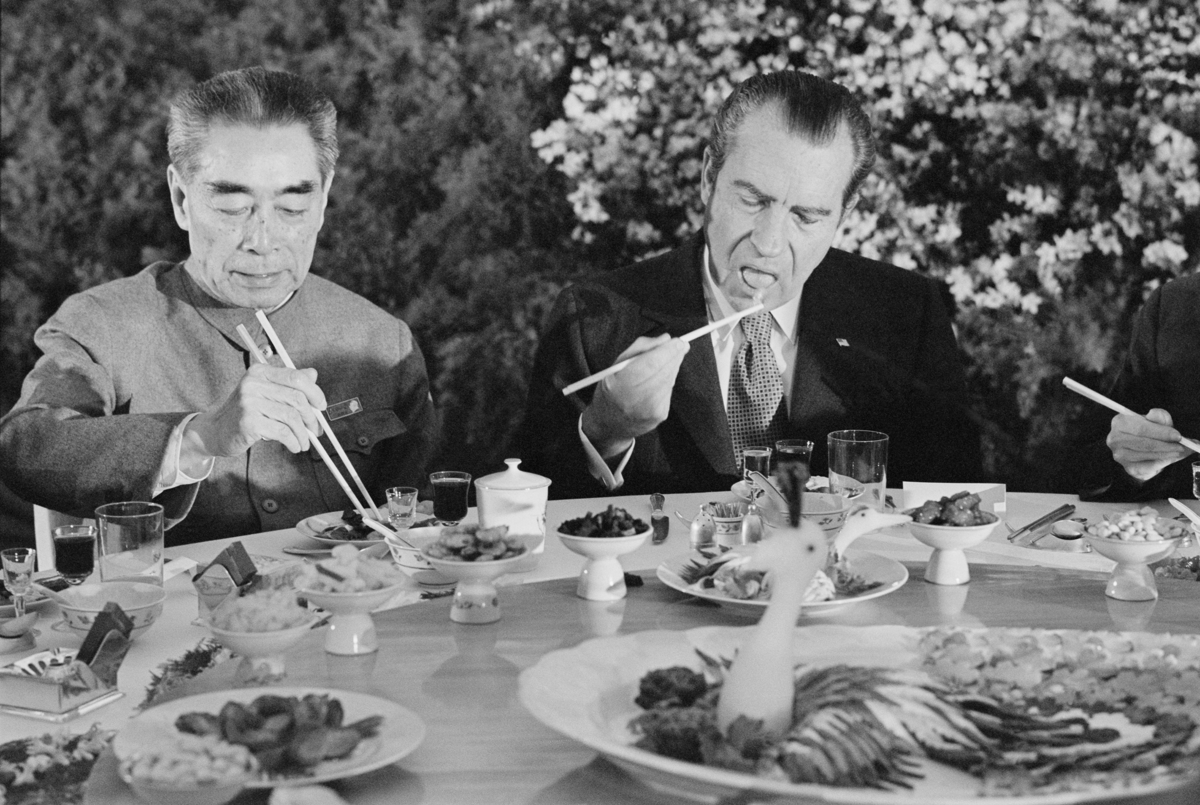 President Nixon Eating With Chopsticks
