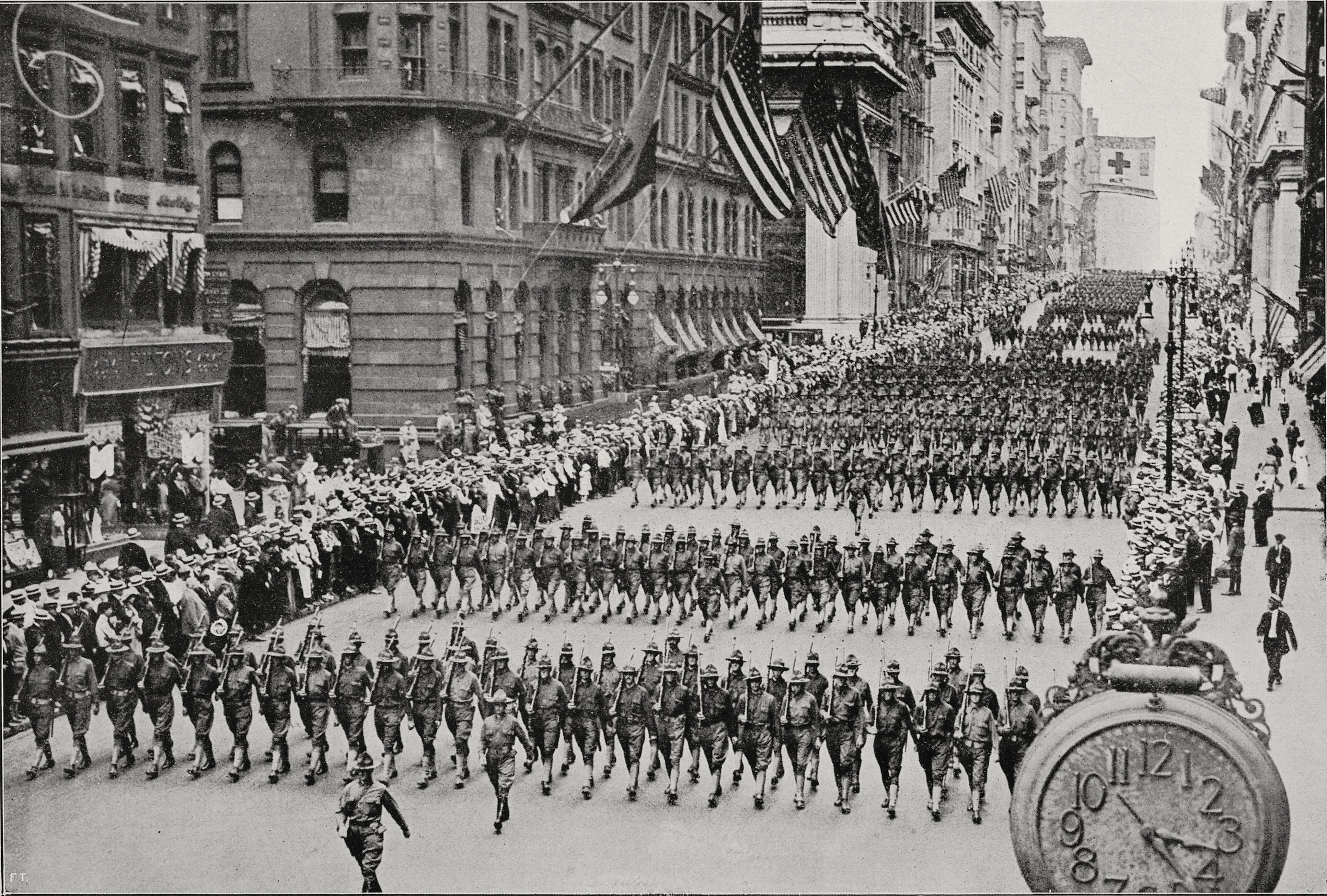 American regiments parading before departing