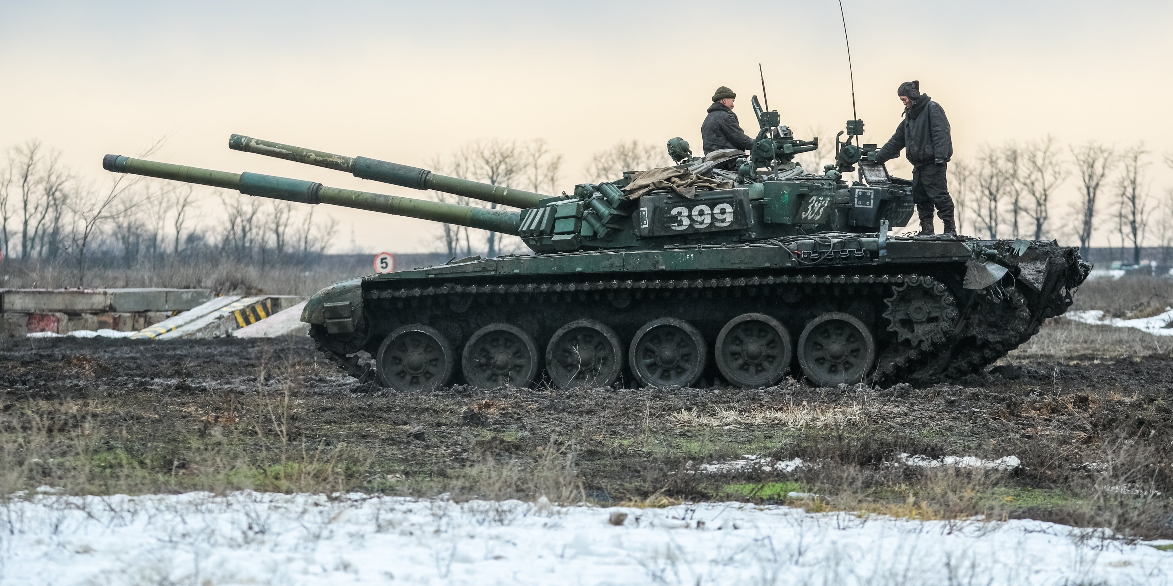 T-72B3 tanks conduct field firing in Rostov Region, Russia