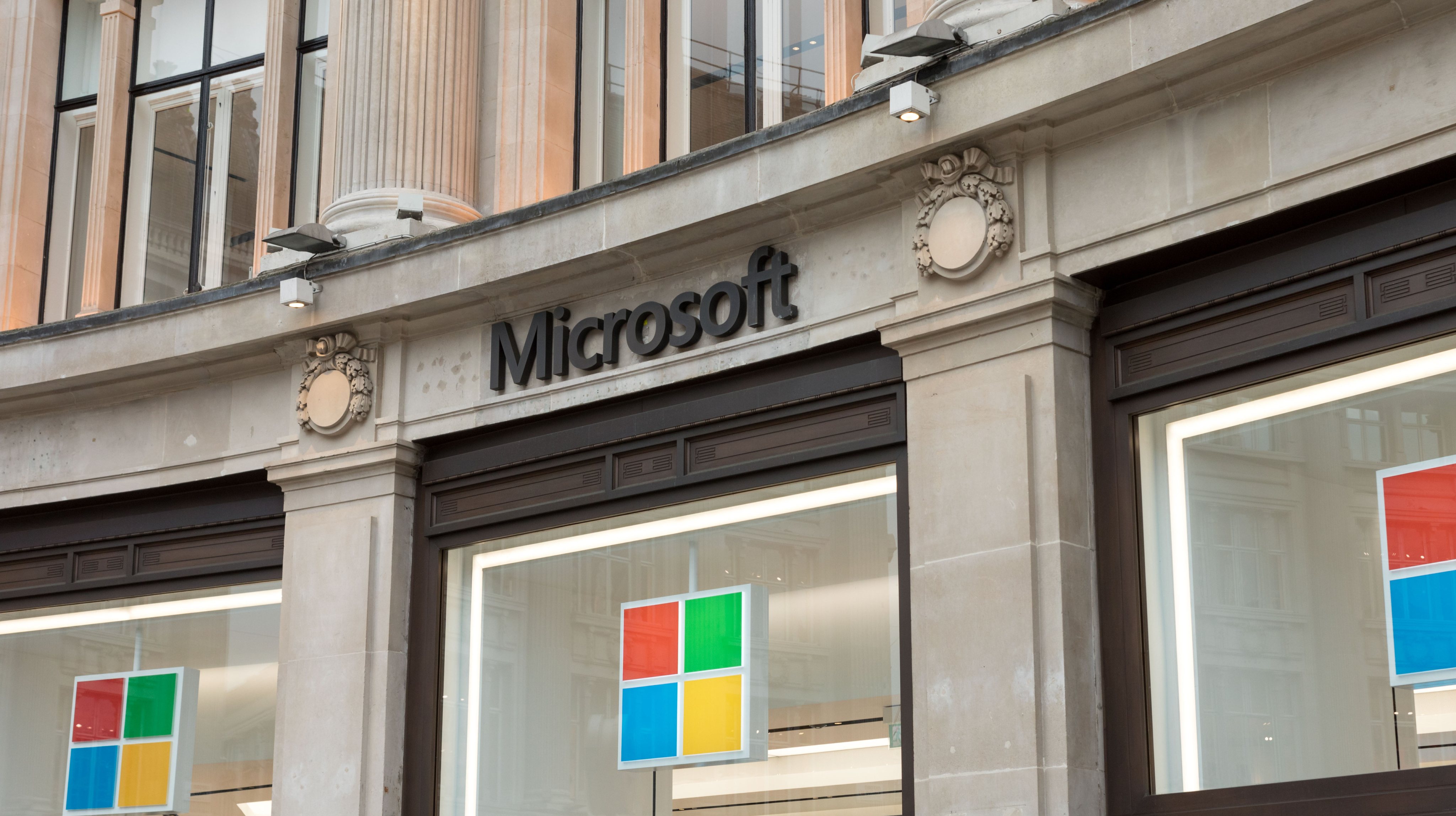 Microsoft logo is seen at one of their stores on Oxford
