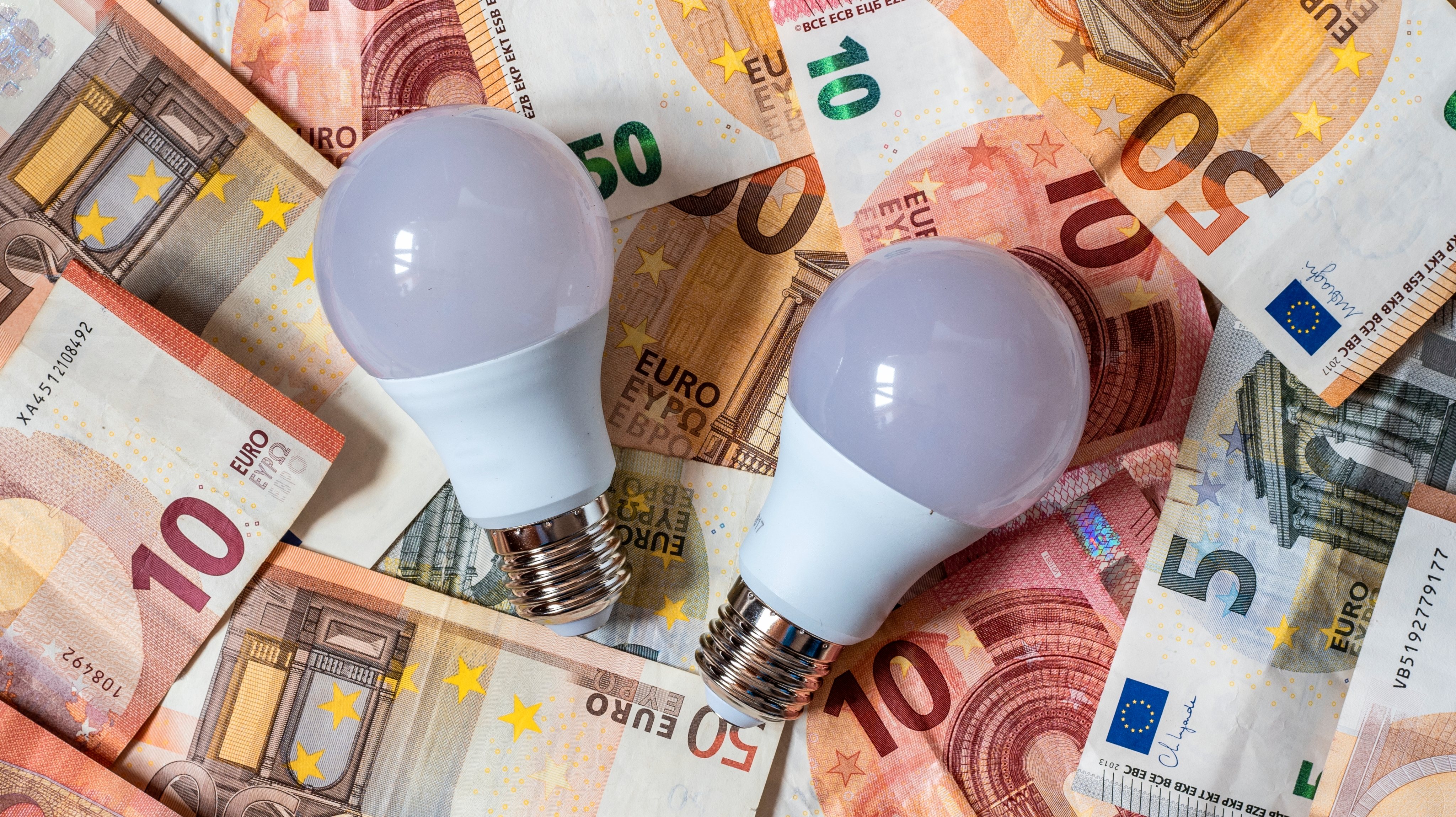 Low consumption led light bulb and euro banknotes and coins