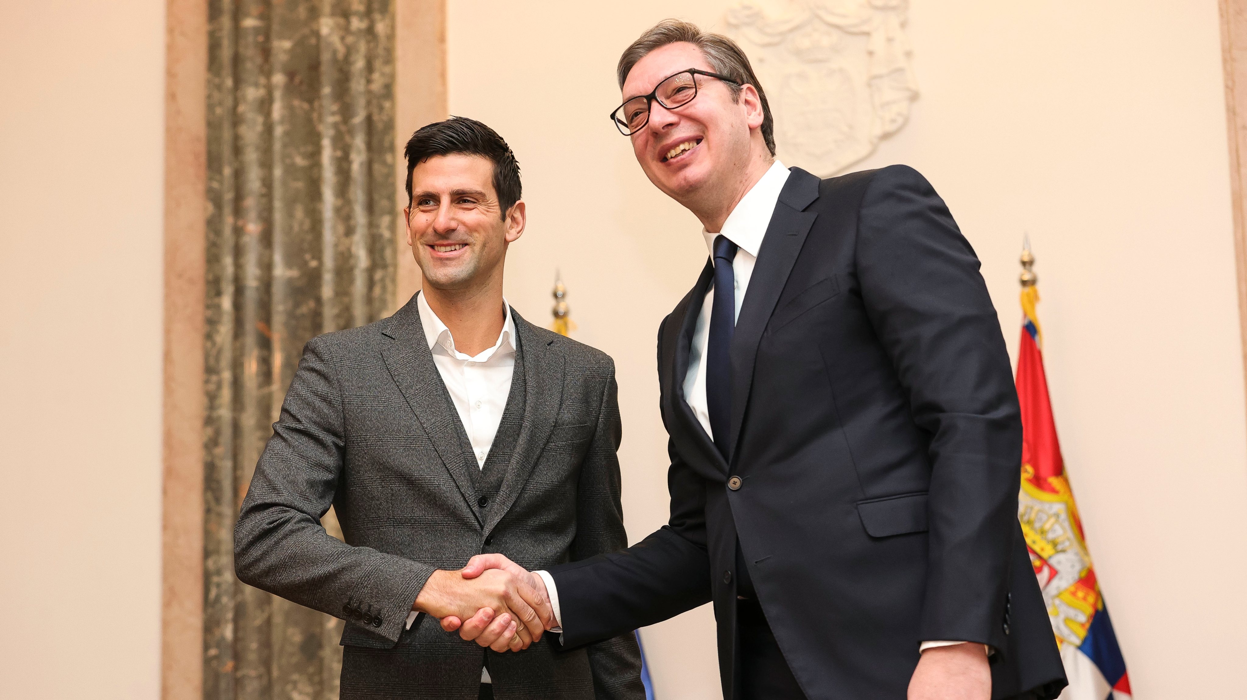 Novak Djokovic Meets Serbian President Aleksandar Vucic At Andricev Venac In Belgrade