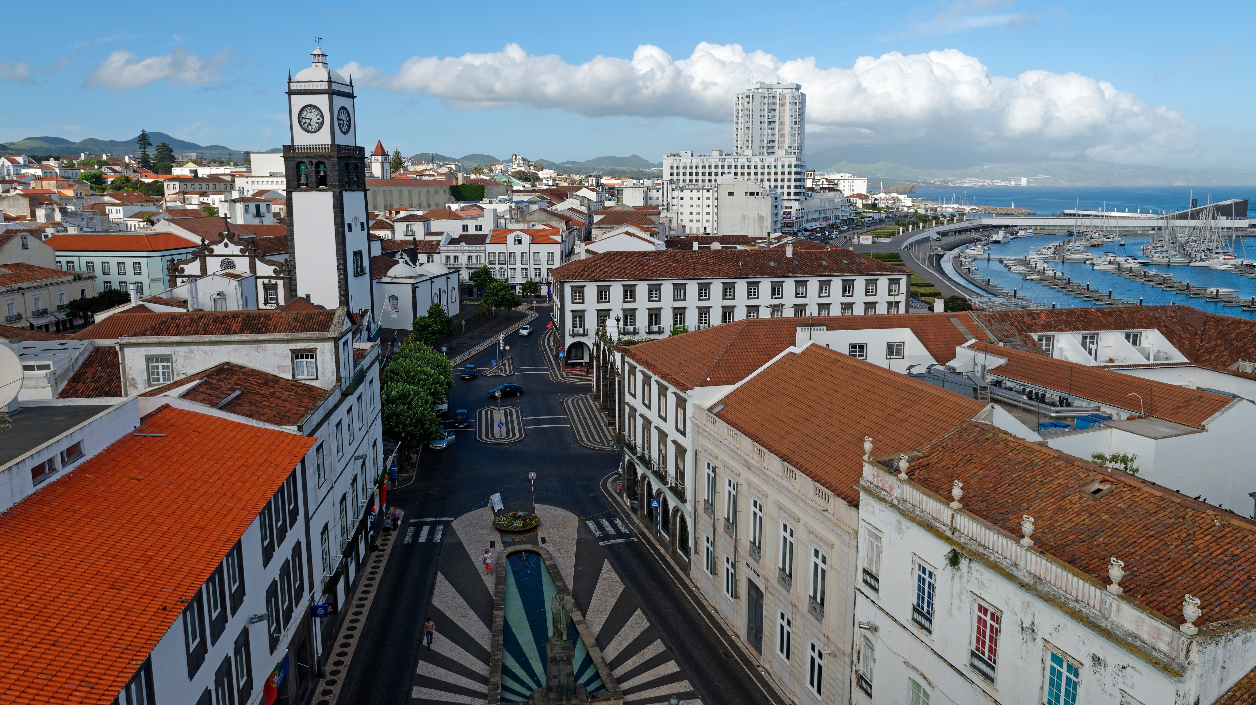Portugal, Azores, Sao Miguel, Old town, View to Church Igreja Matriz de Sebastiao