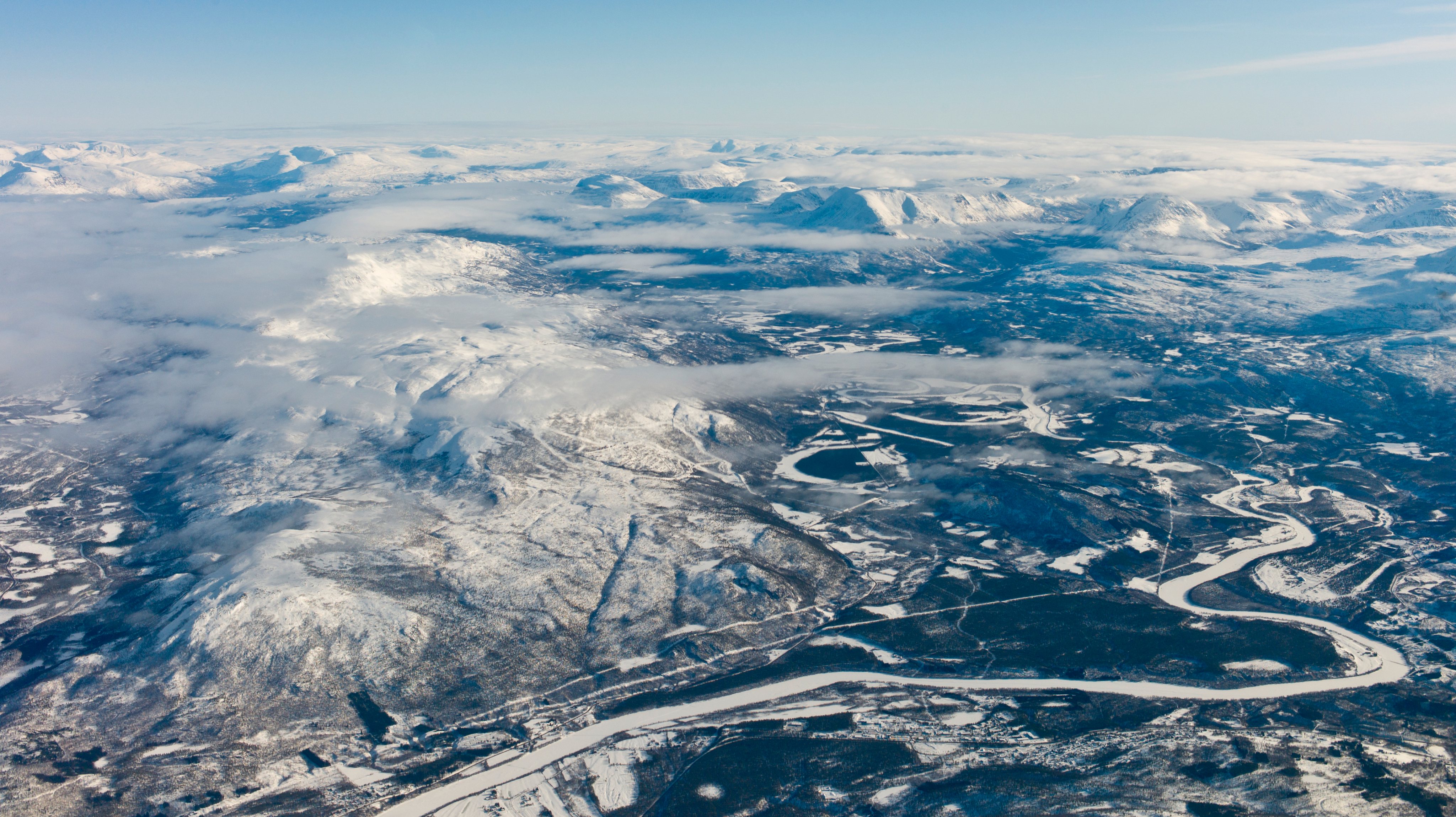 Aerial View of Lyngen Alps &amp;amp; Frozen River,Tromso, Norway