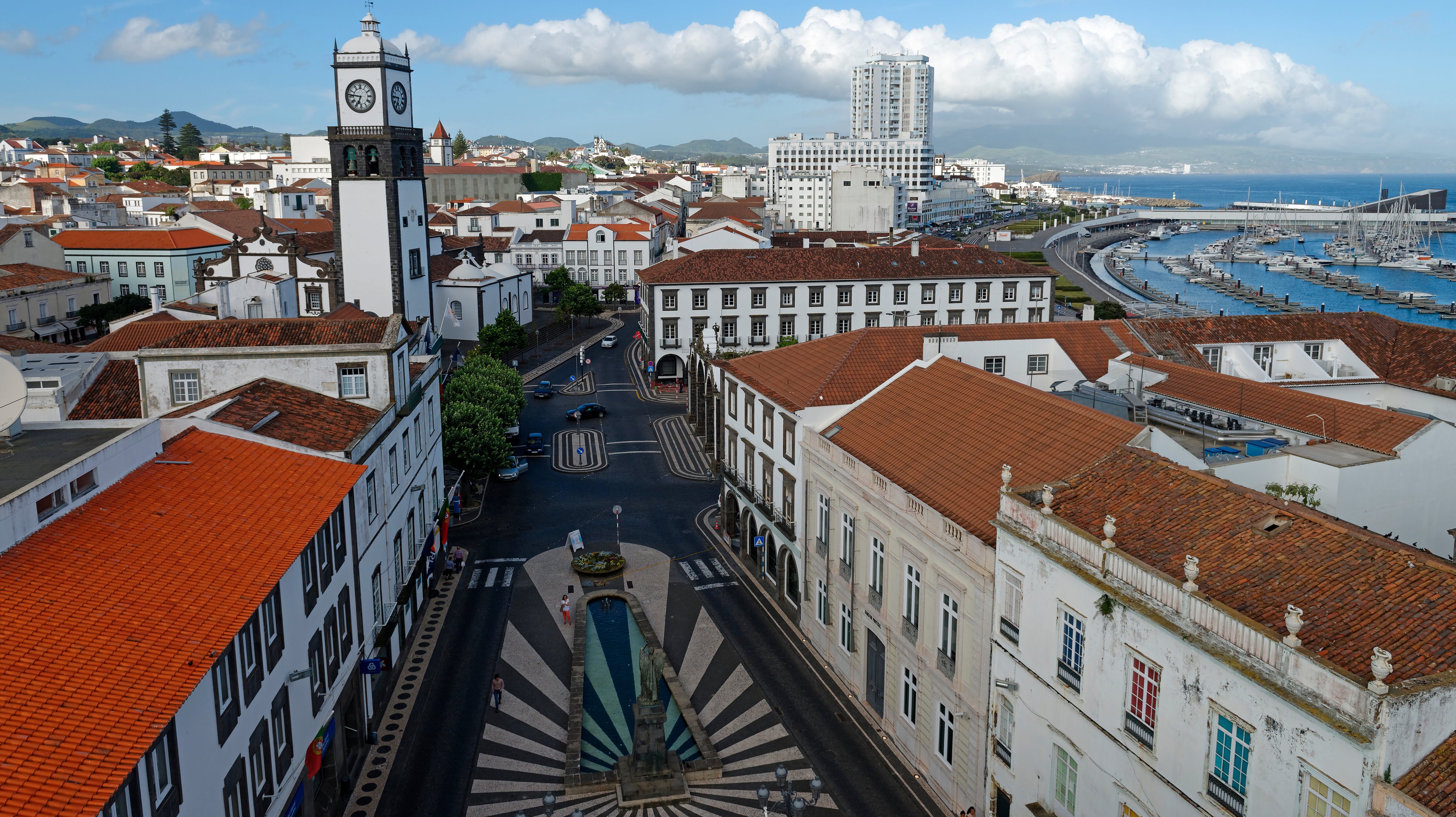 Portugal, Azores, Sao Miguel, Old town, View to Church Igreja Matriz de Sebastiao