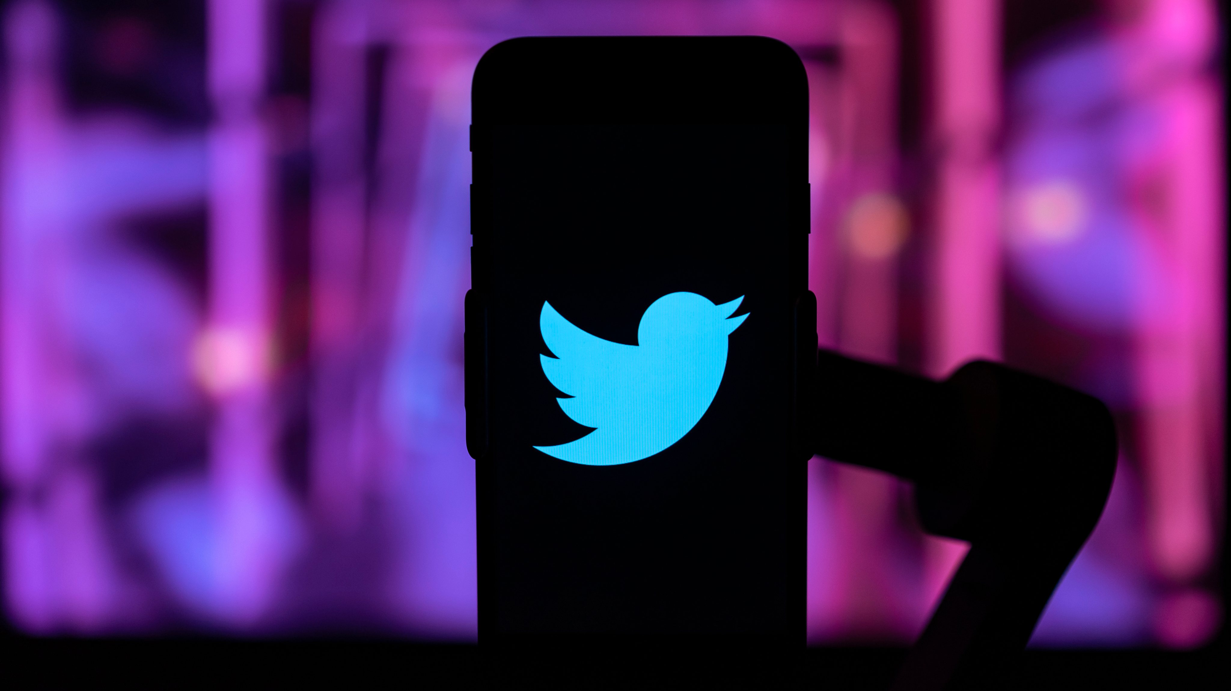 In this photo illustration, a Twitter logo is seen displayed