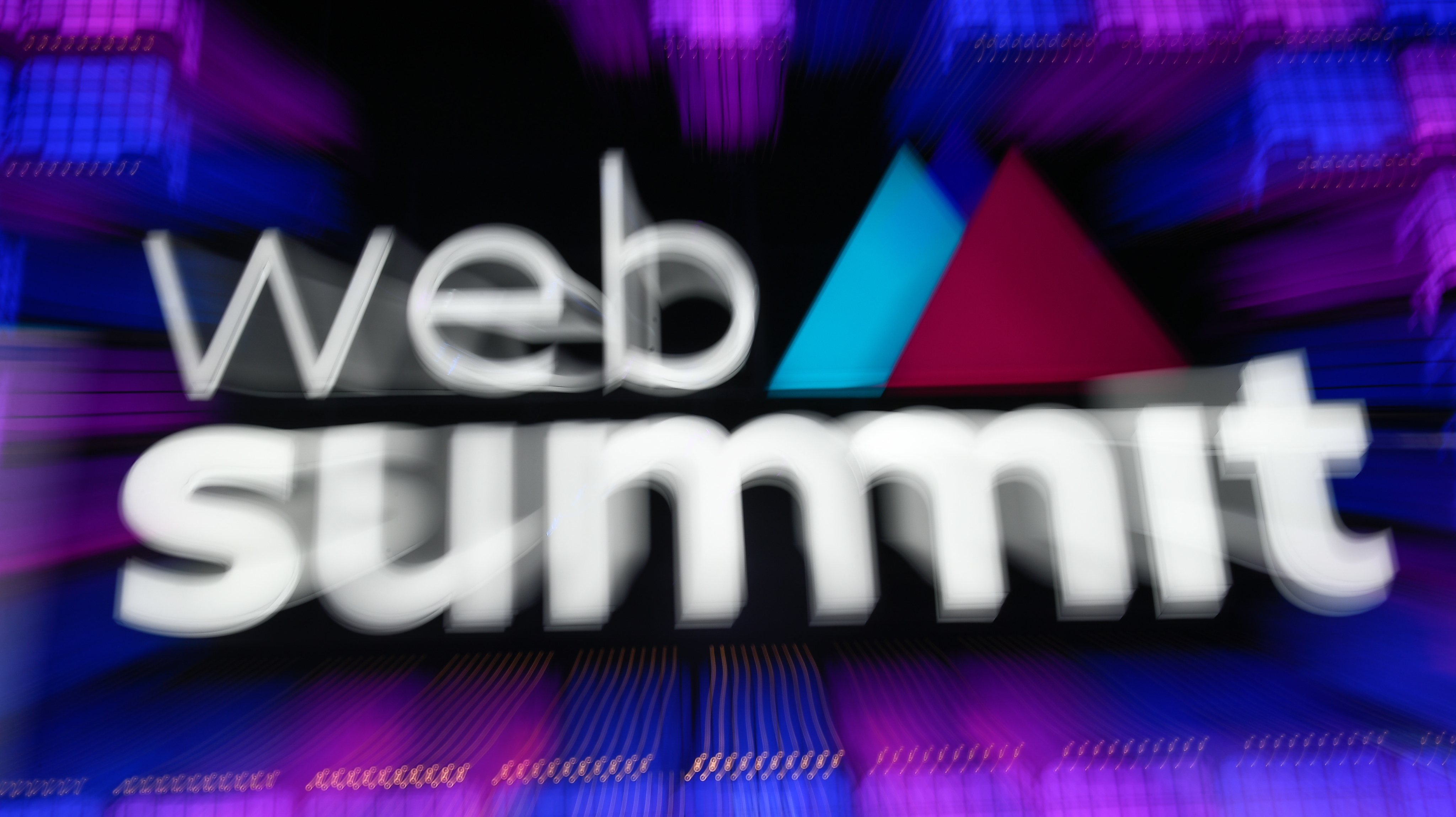 Web Summit logo is seen during the last day of the Web