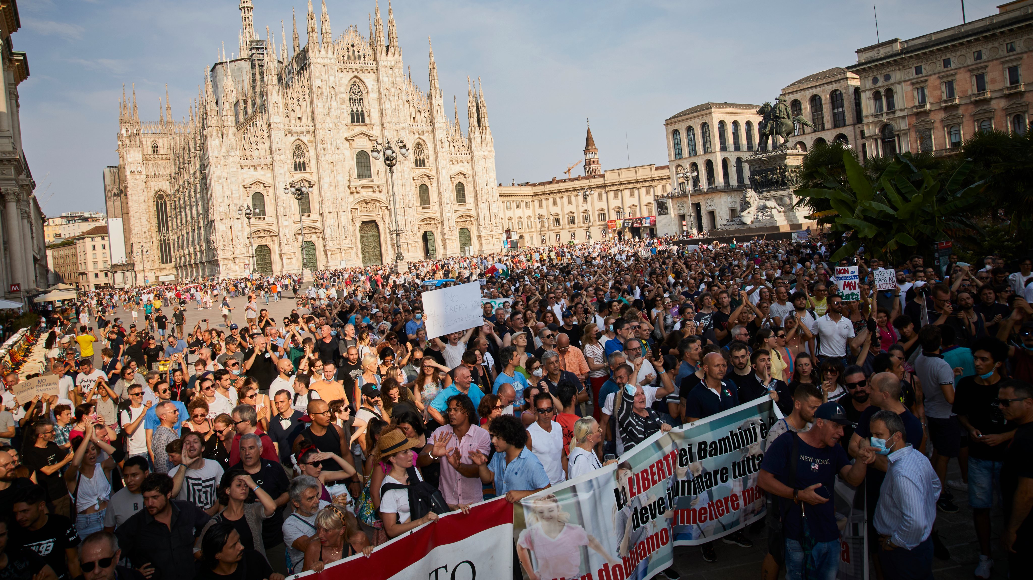 No Vax and Free Vax Demonstrators Protest At Introduction Of Italy&#039;s Green Pass