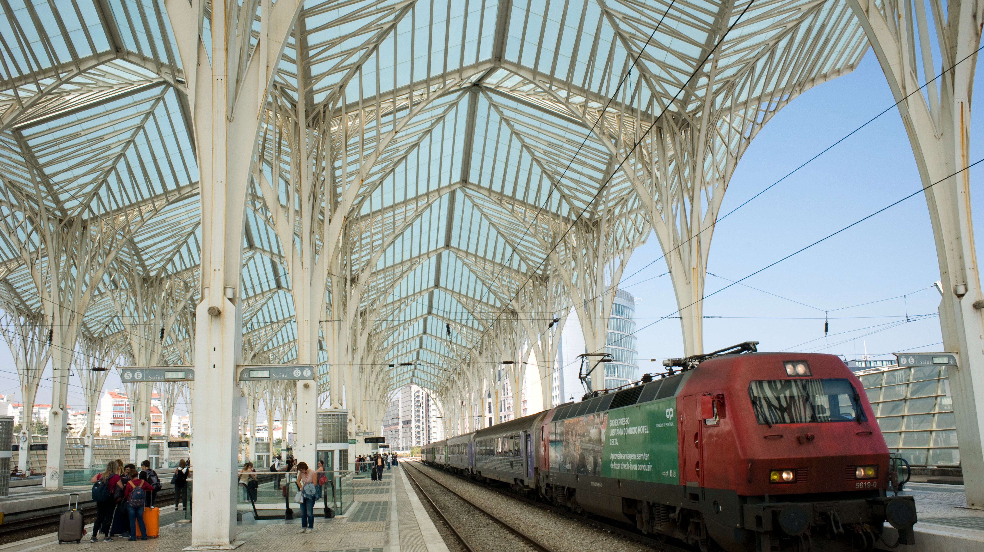 A view of the cathedral-like roof of Lisbon Oriente Station
