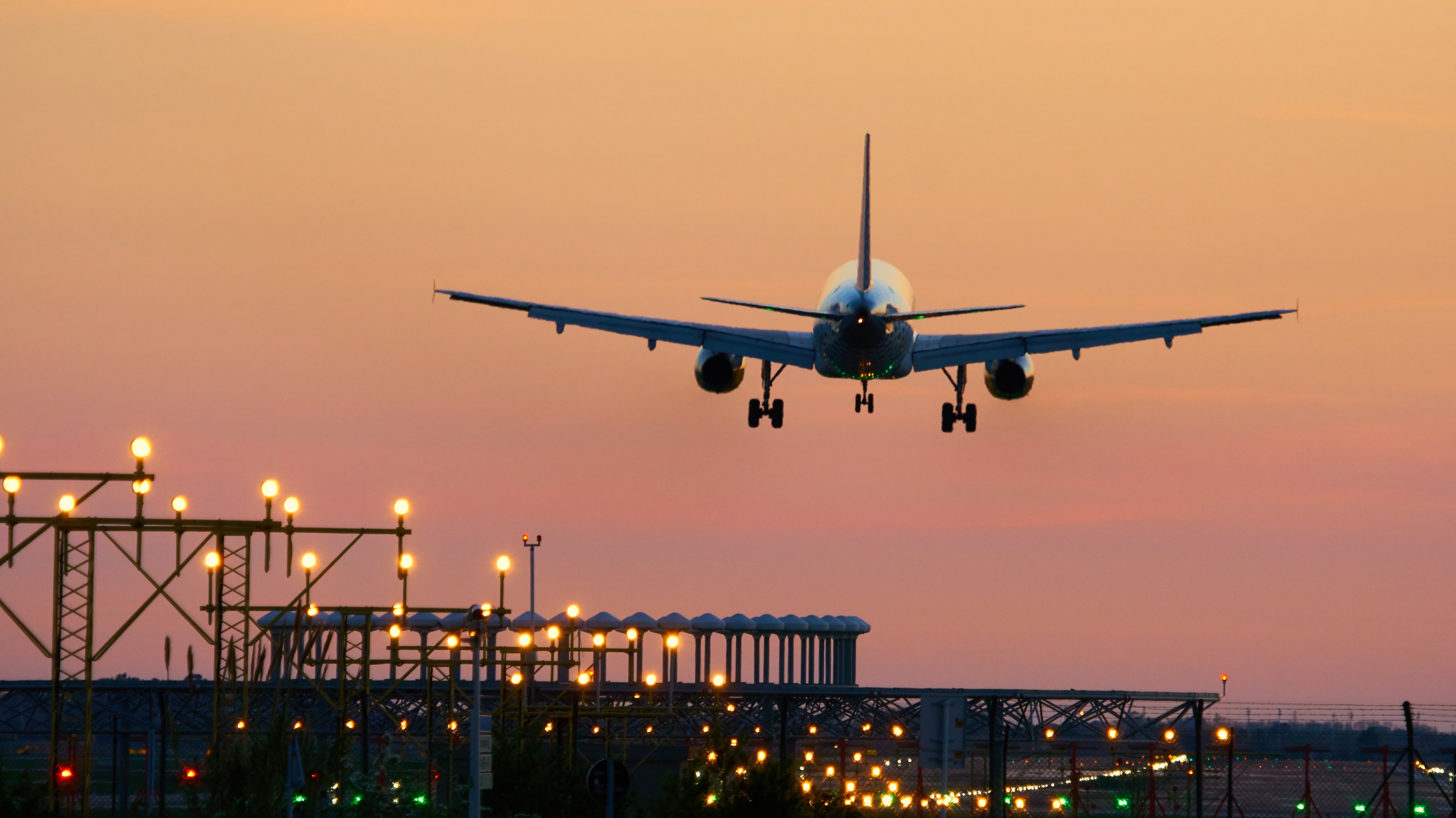 Landing airplane during sunset - Barcelona &quot;El Prat Aeroport&quot;
