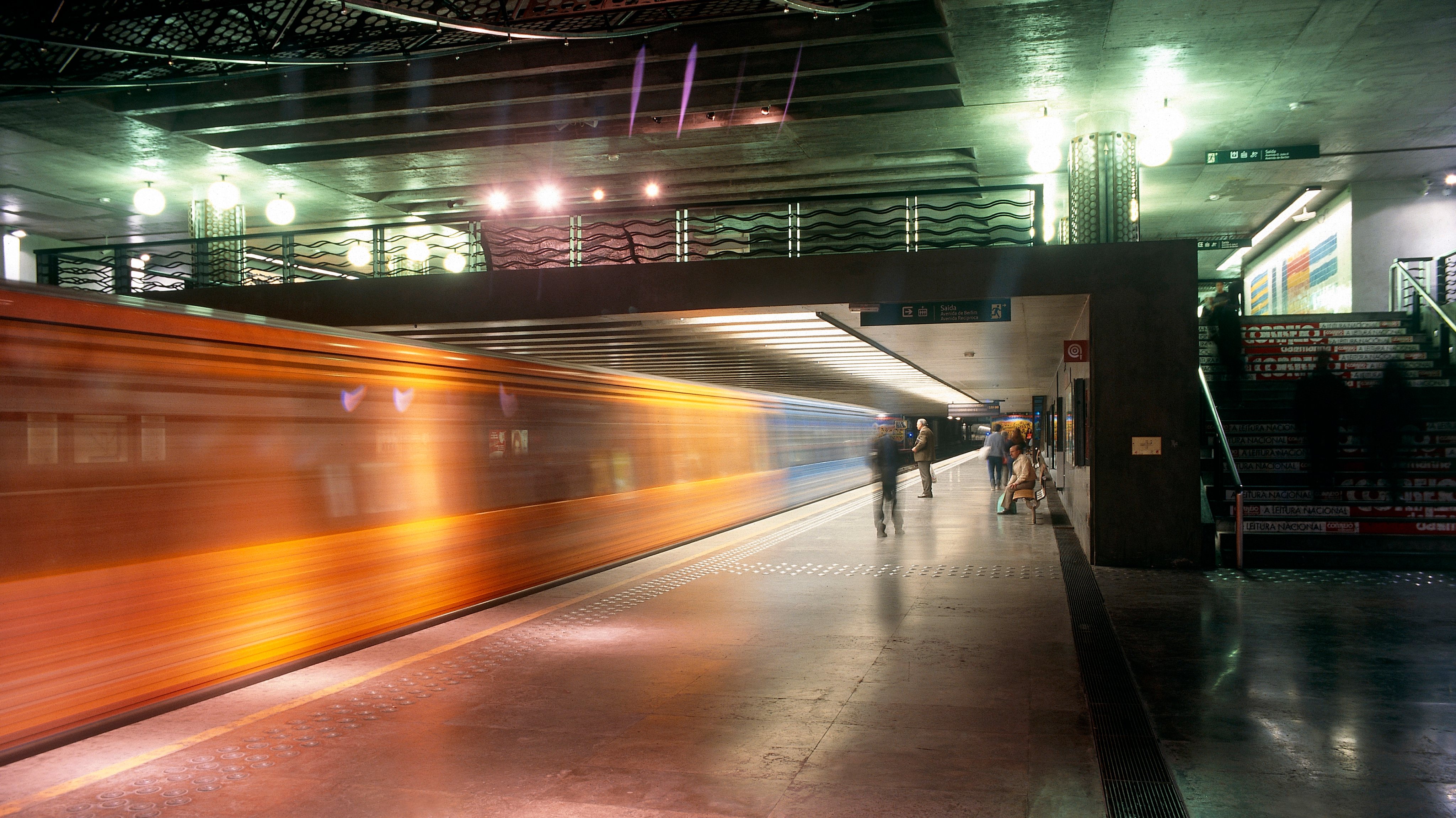 Metro station at Estacio de Oriente Interchange, Parque da Nacoes, Lisbon, Portugal. Designed by Santiago Calatrava.