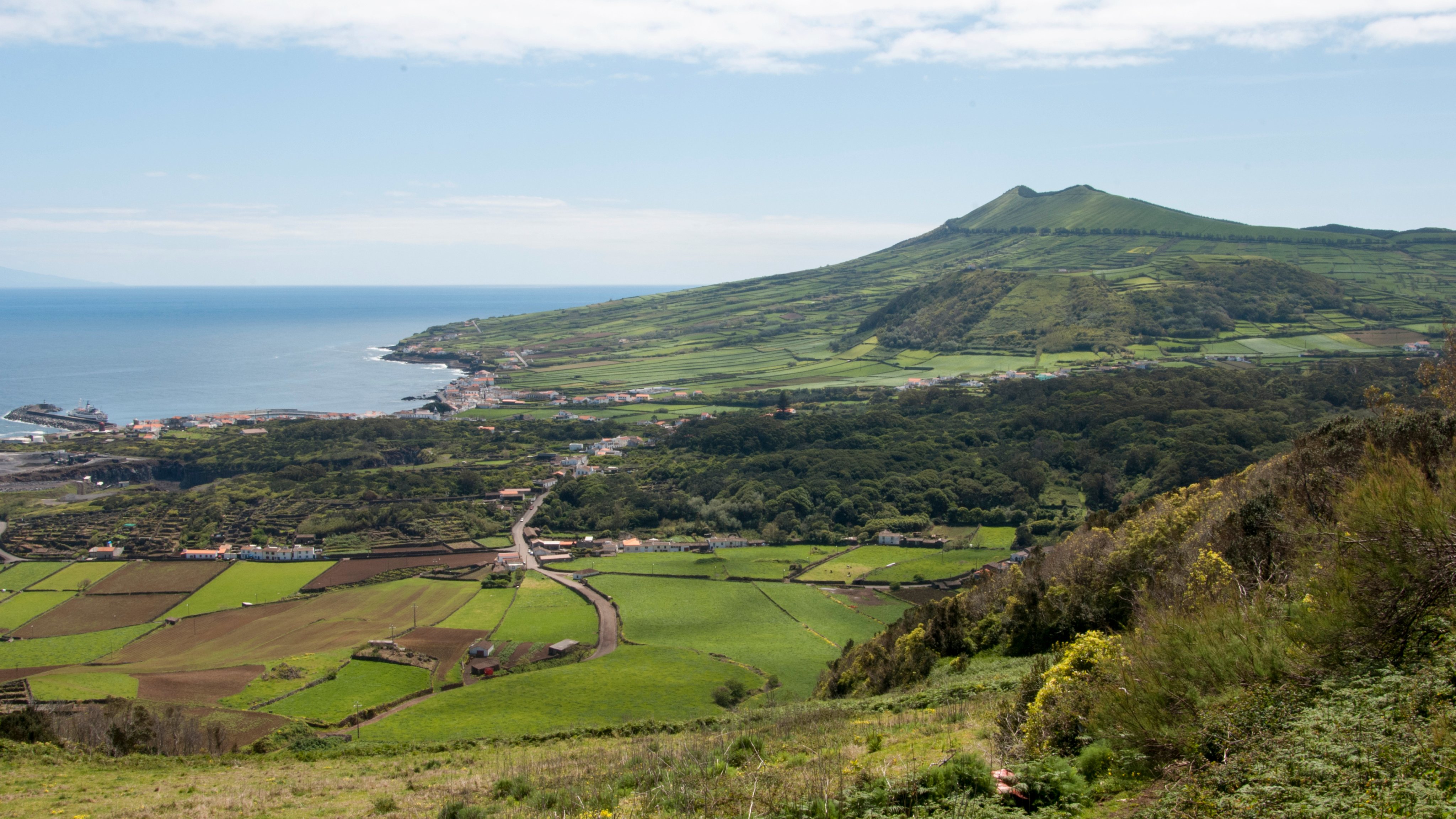 View of green pastures near Santa Cruz on Graciosa Island in