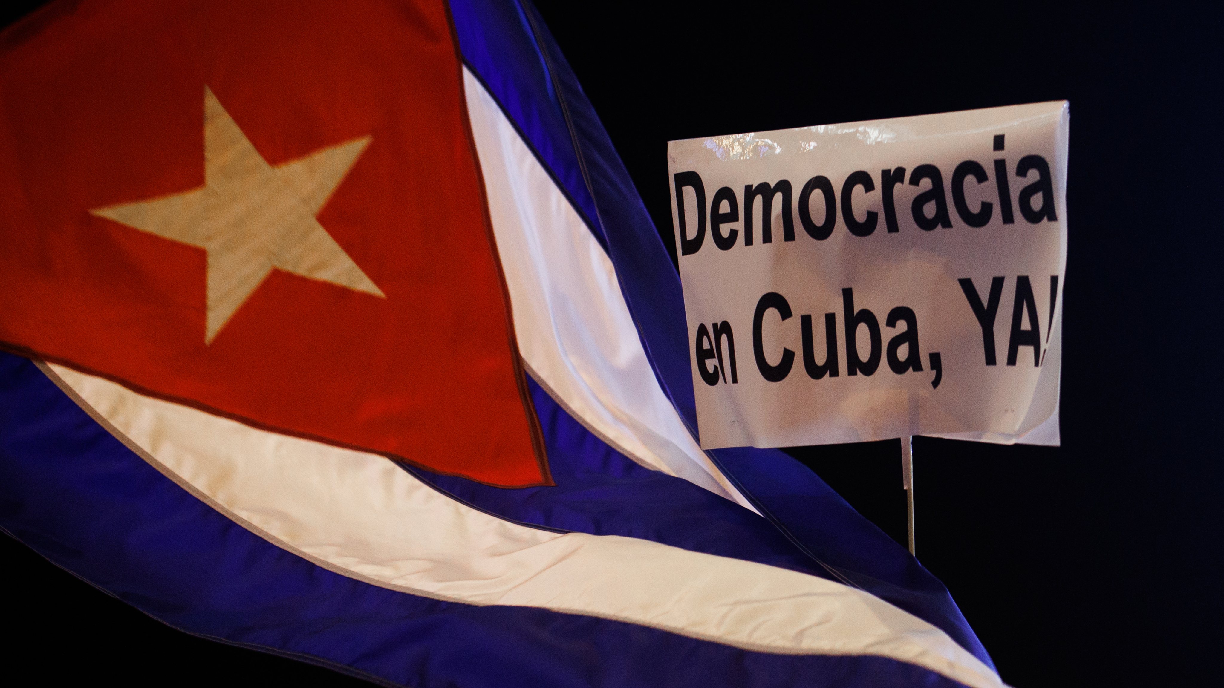 Manifestação de apoio às marchas cubanas contra o regime atual, em Madrid