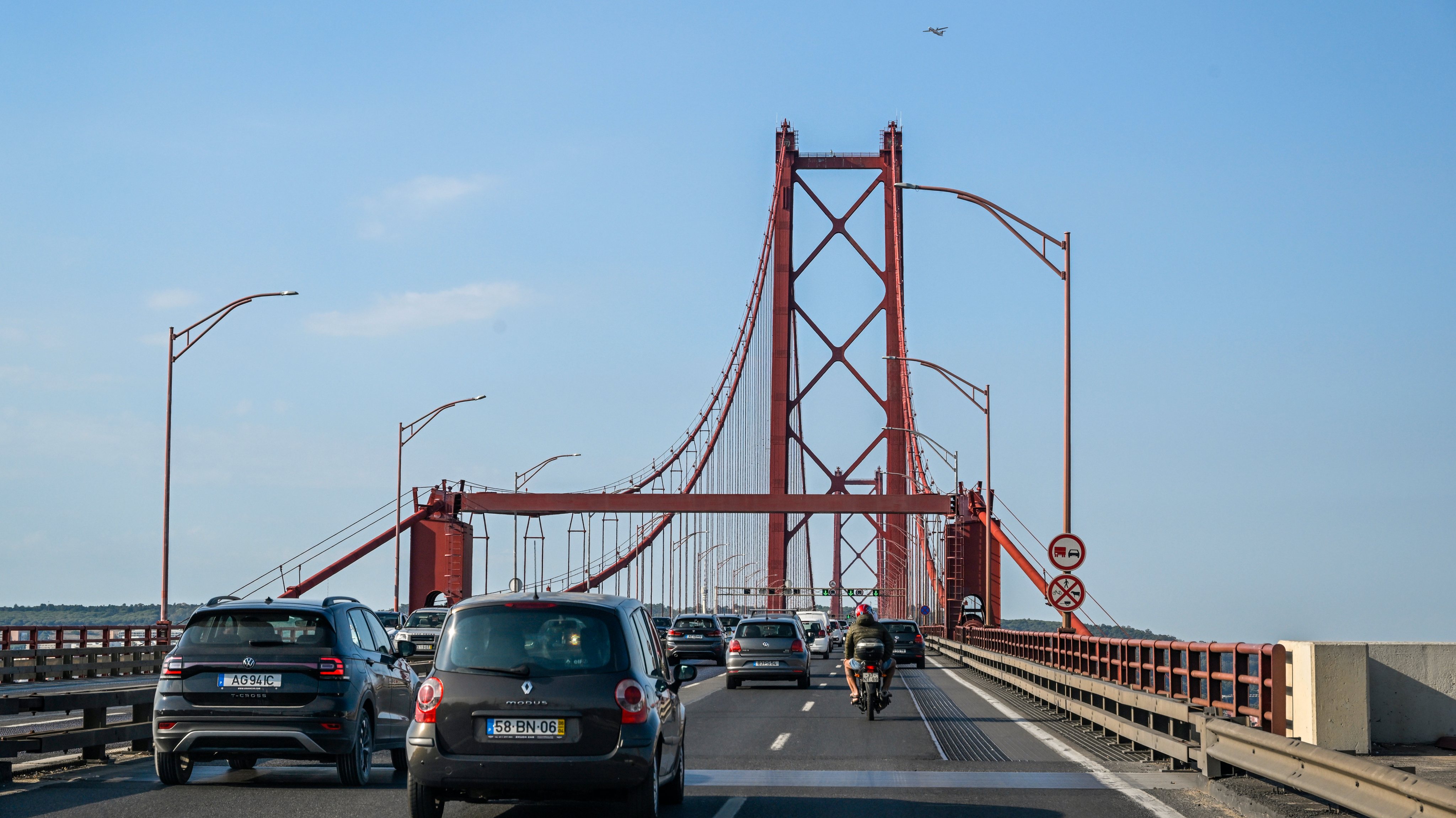 Heavy Traffic At 25 De Abril Bridge In Lisbon
