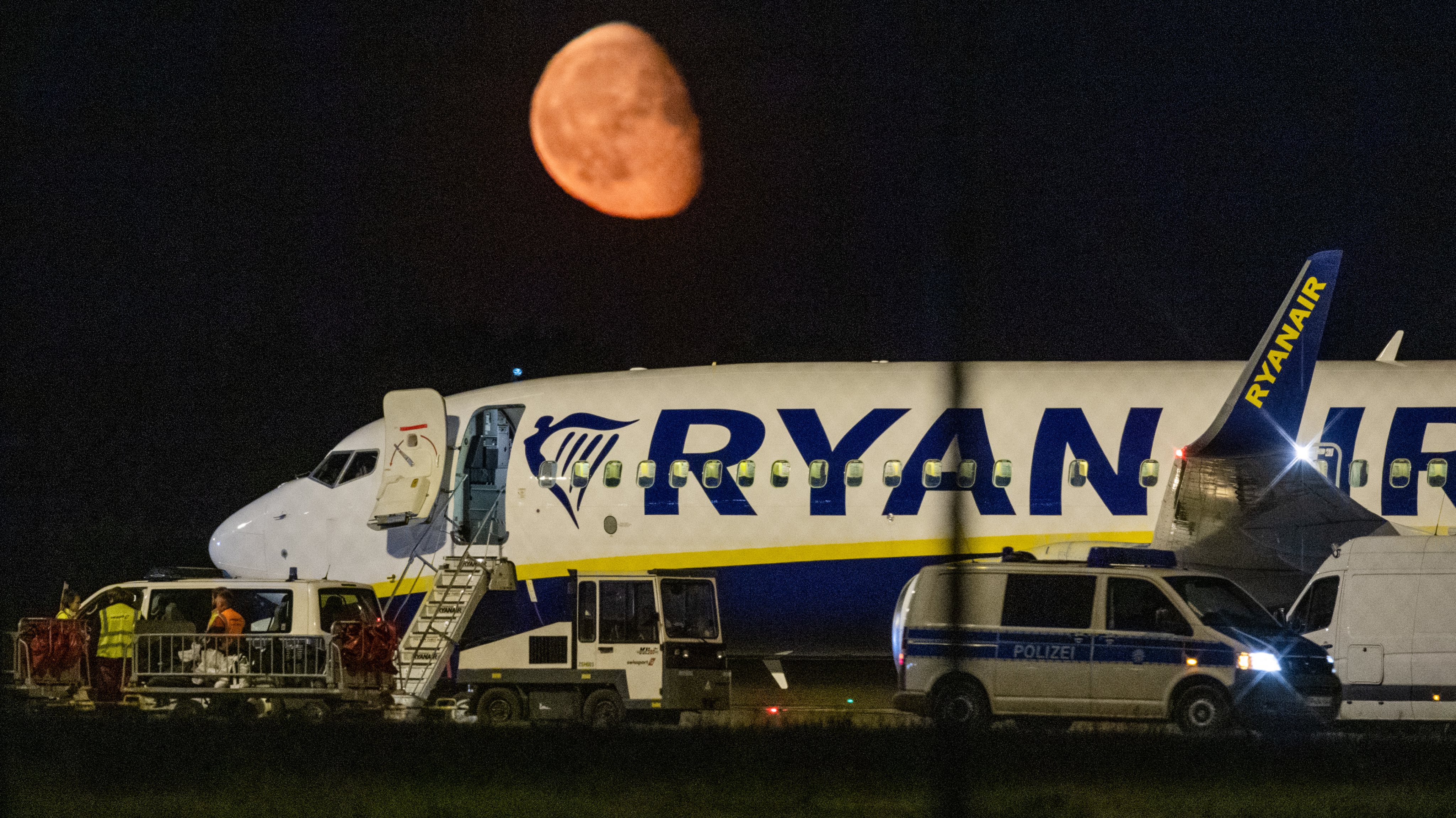 Ryanair plane in unscheduled stop at Berlin airport (Photo by Christophe Gateau/picture alliance via Getty Images)