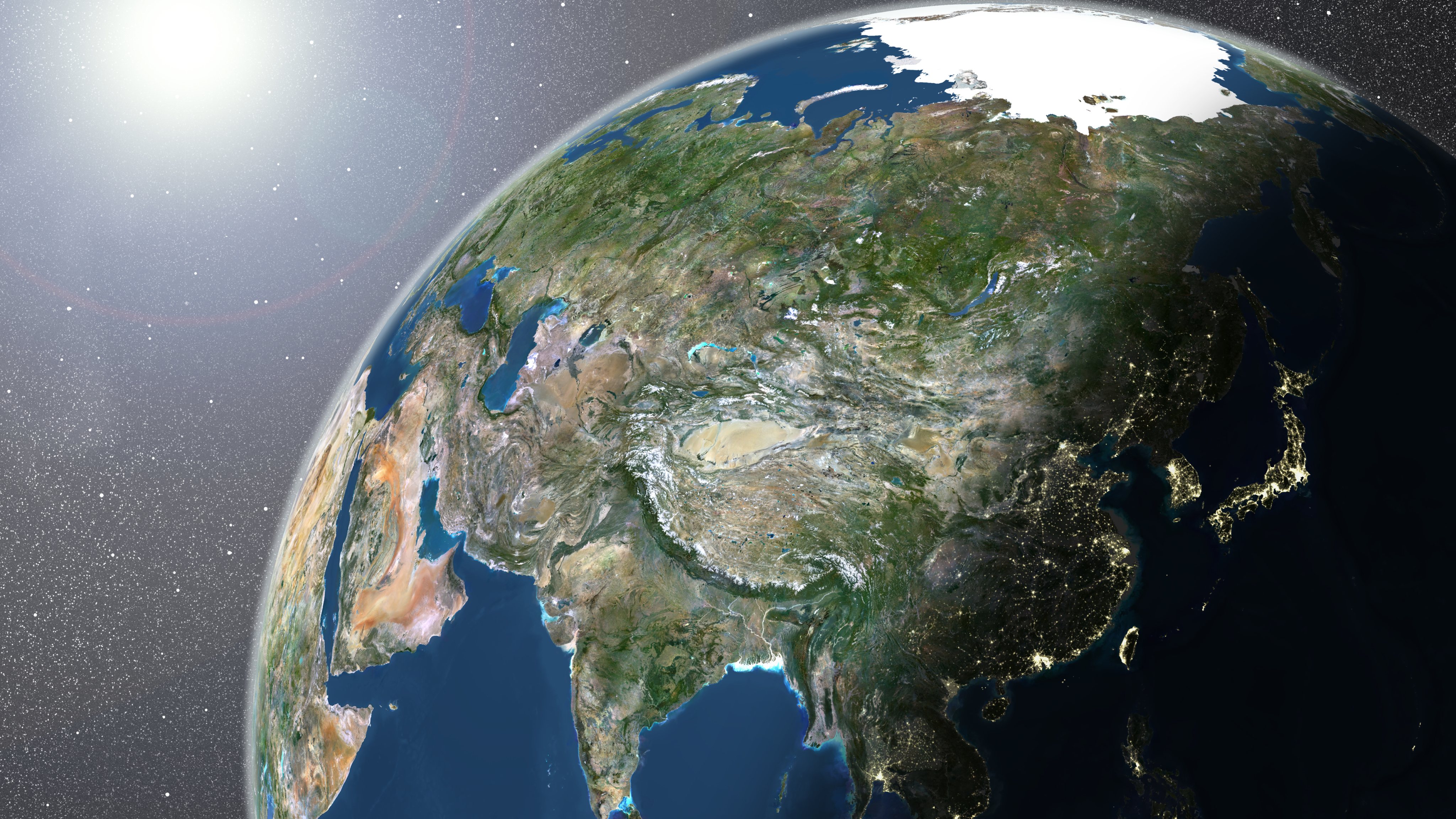 Globe Showing Asia, True Colour Satellite Image