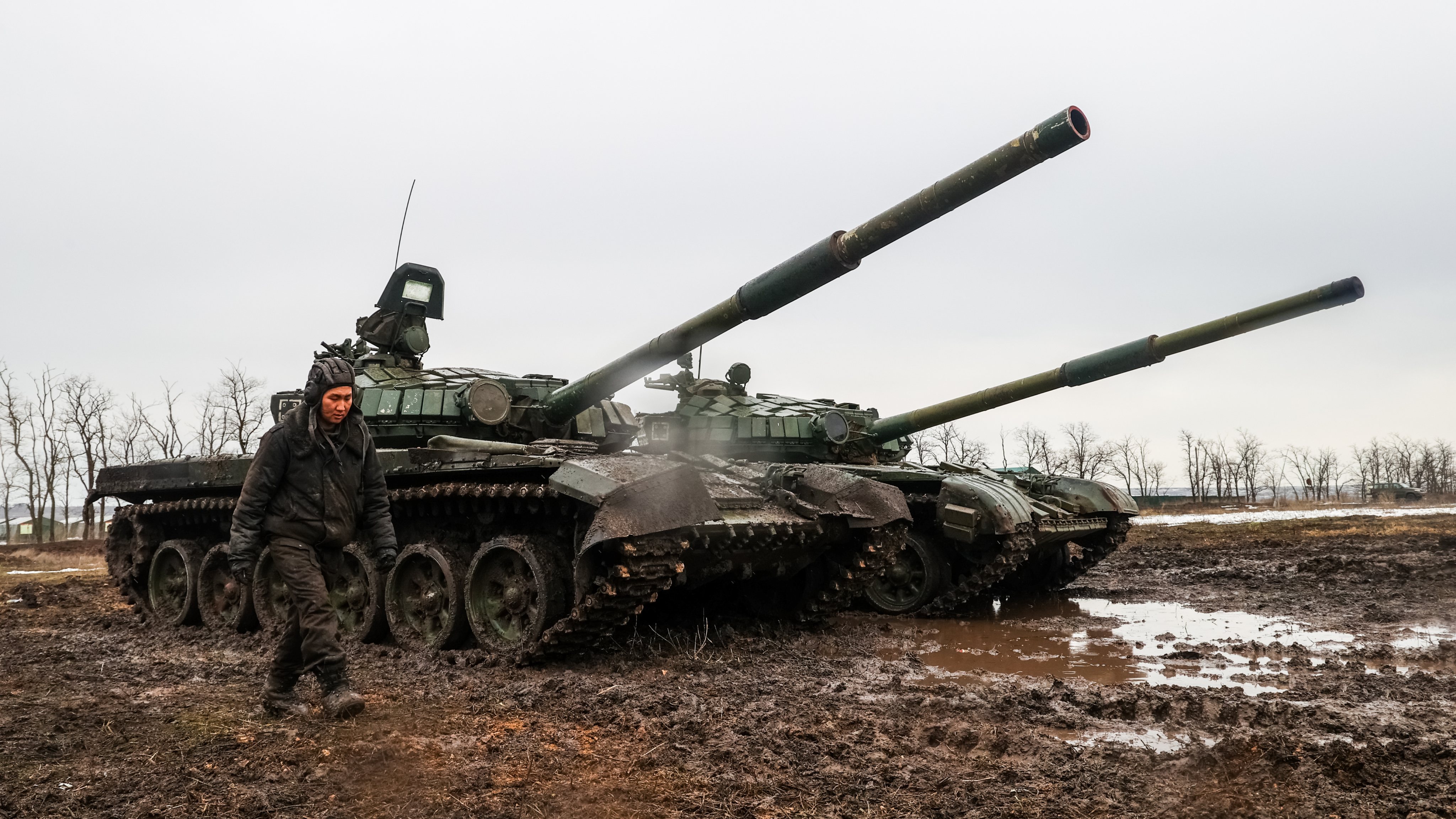 T-72B3 tanks conduct field firing in Rostov Region, Russia