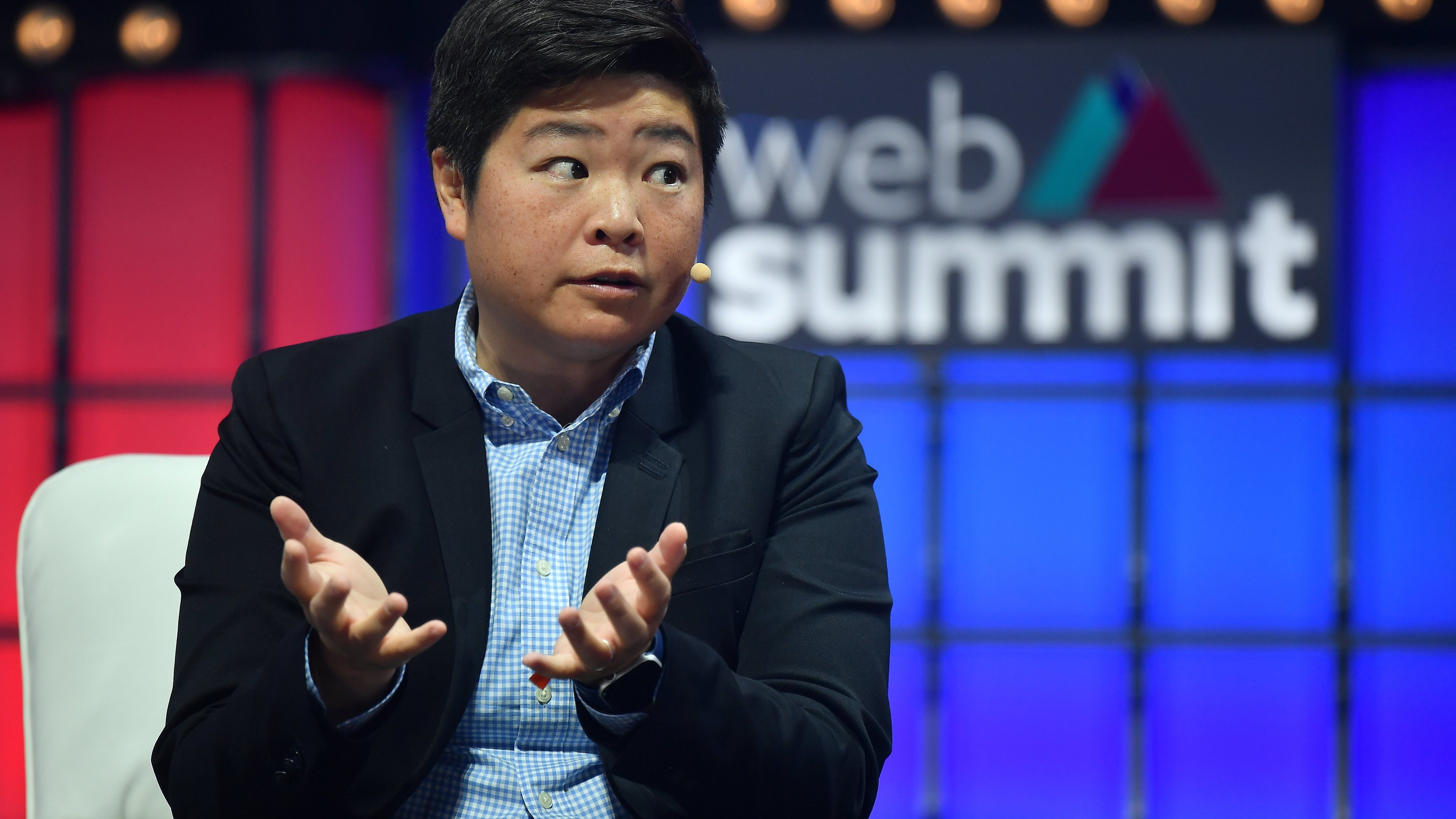 4 November 2021; Jen Wong, COO, Reddit on Centre Stage during day three of Web Summit 2021 at the Altice Arena in Lisbon, Portugal. Photo by Diarmuid Greene/Web Summit via Sportsfile