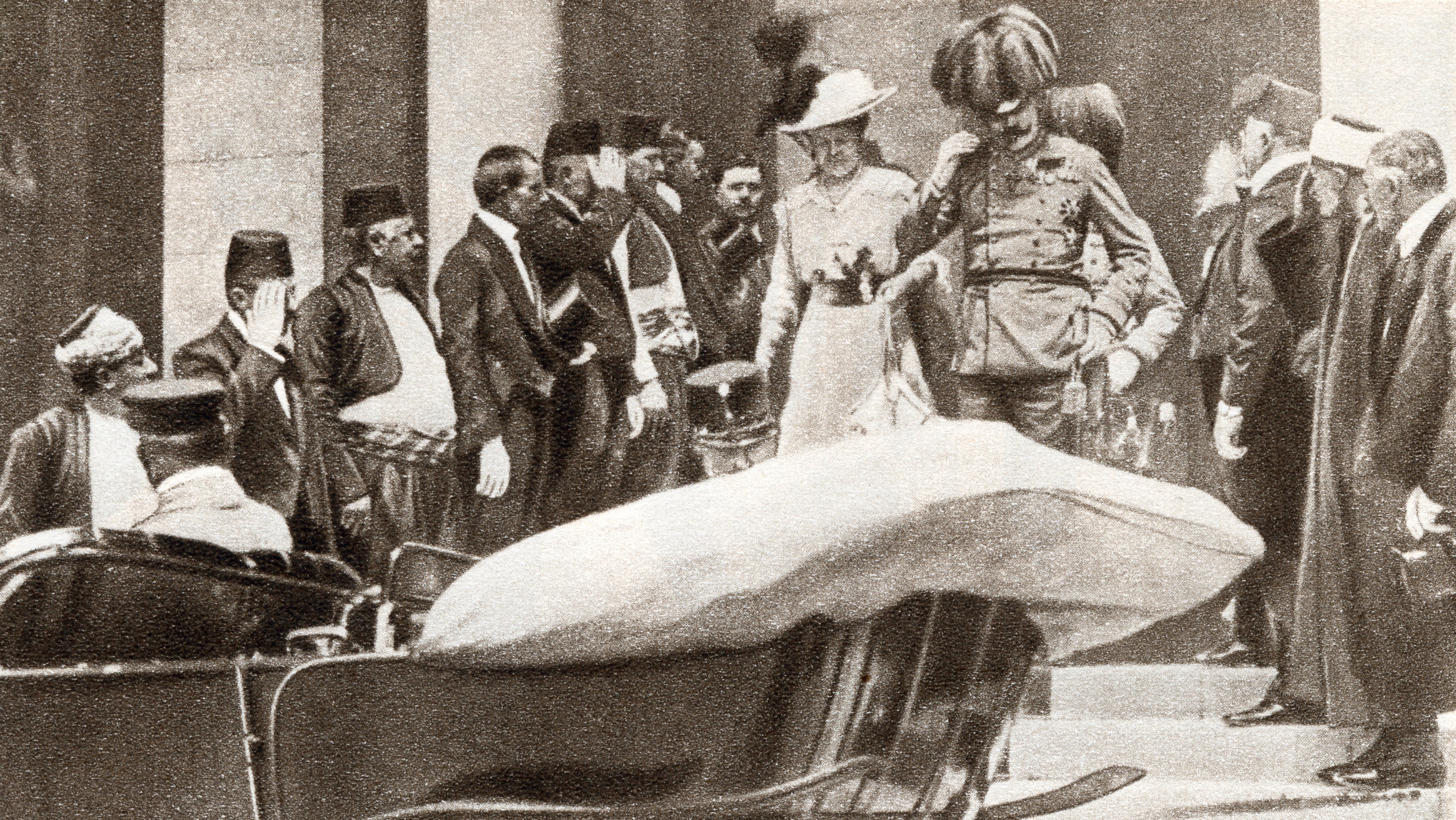 Franz Ferdinand Archduke of Austria and his wife Sophie, Duchess of Hohenberg moments before they were assassinated in Sarajevo on June 28, 1914