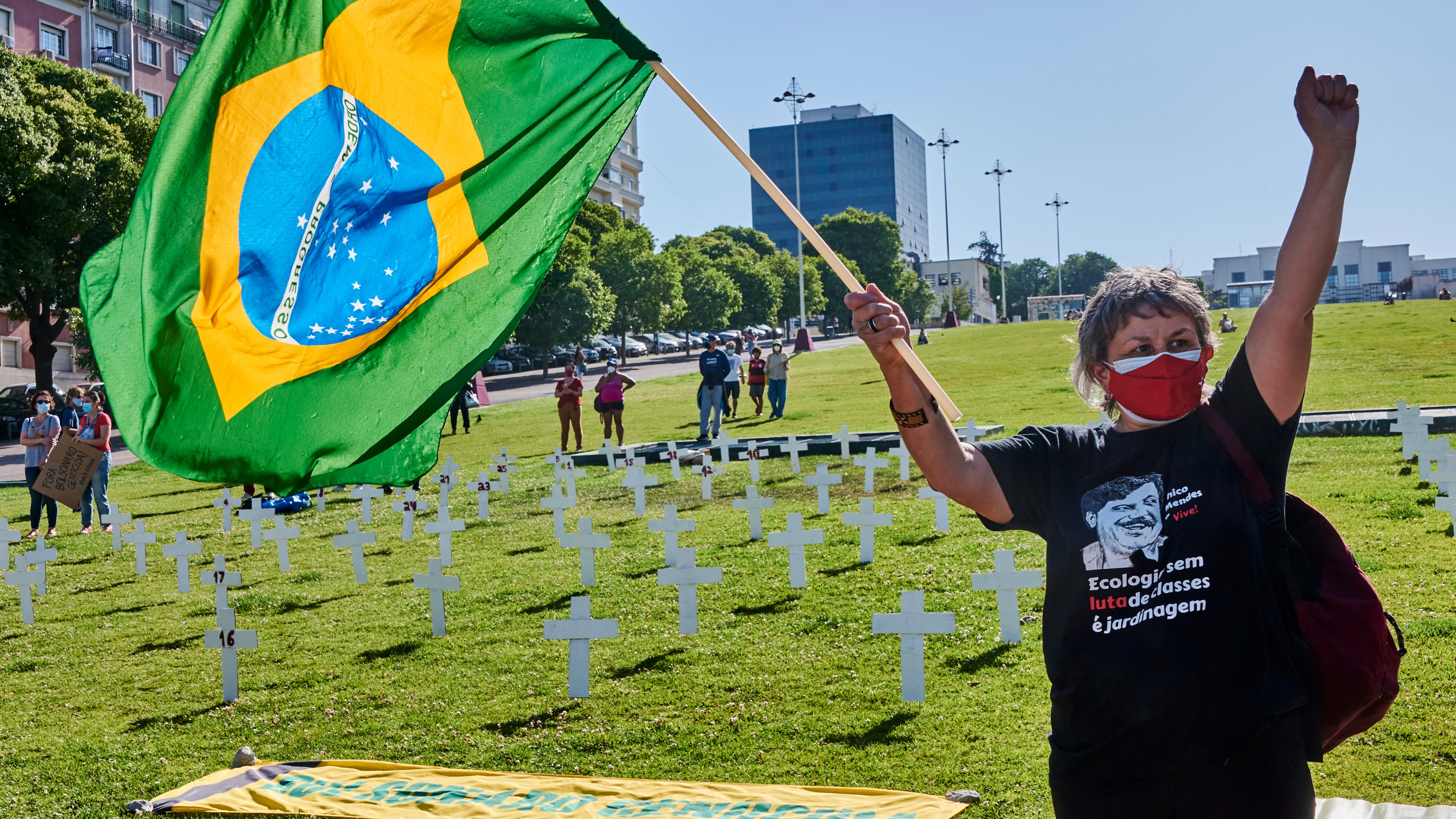 Brazilian Residents Stage A &quot;Bolsonaro Genocide&quot; Protest In Lisbon
