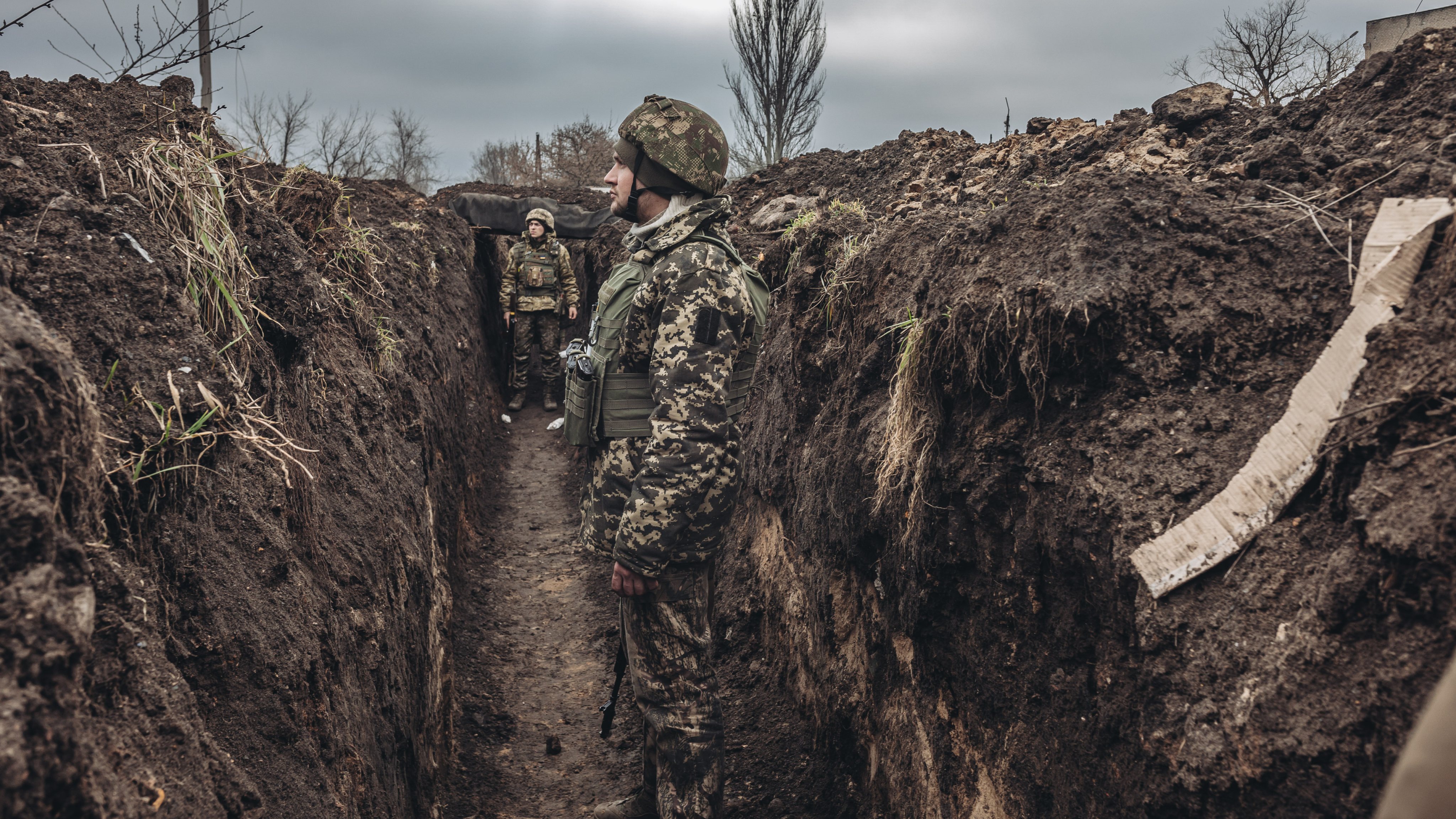 Ukrainian emergency service workers and soldiers in service at frontlines of Bakhmut during New Year