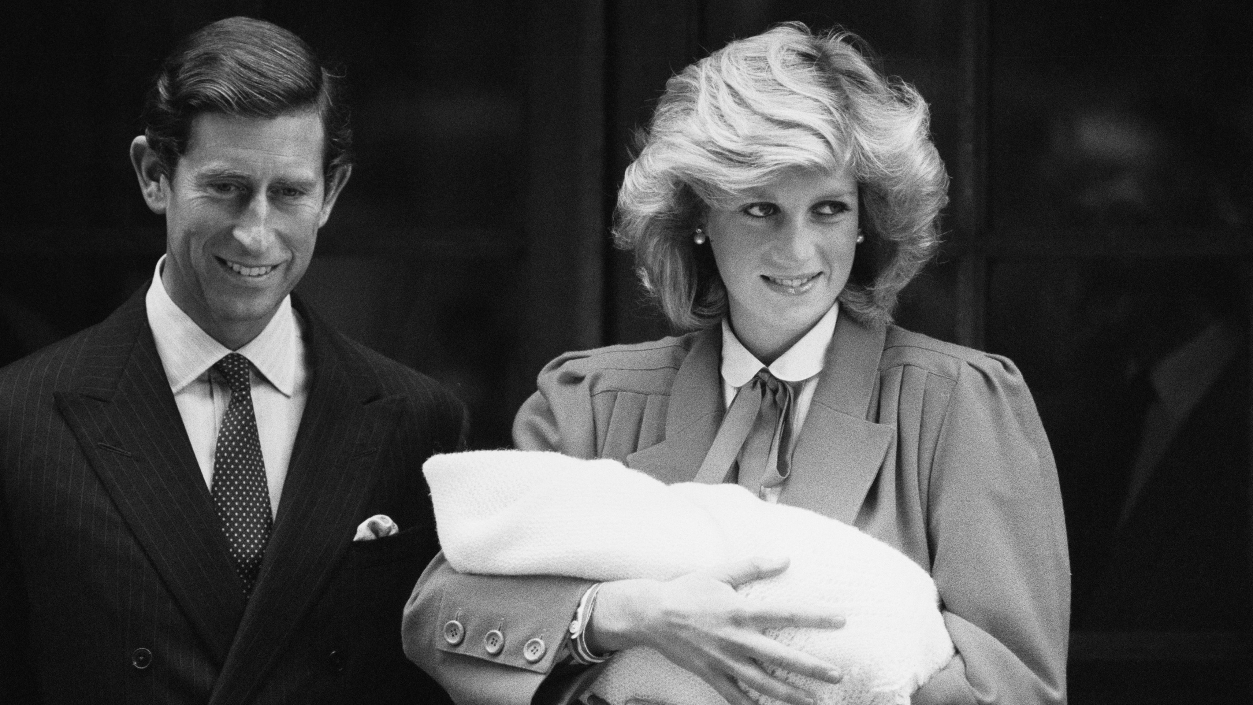 Diana Princess of Wales and Prince Charles with newborn Prince Harry