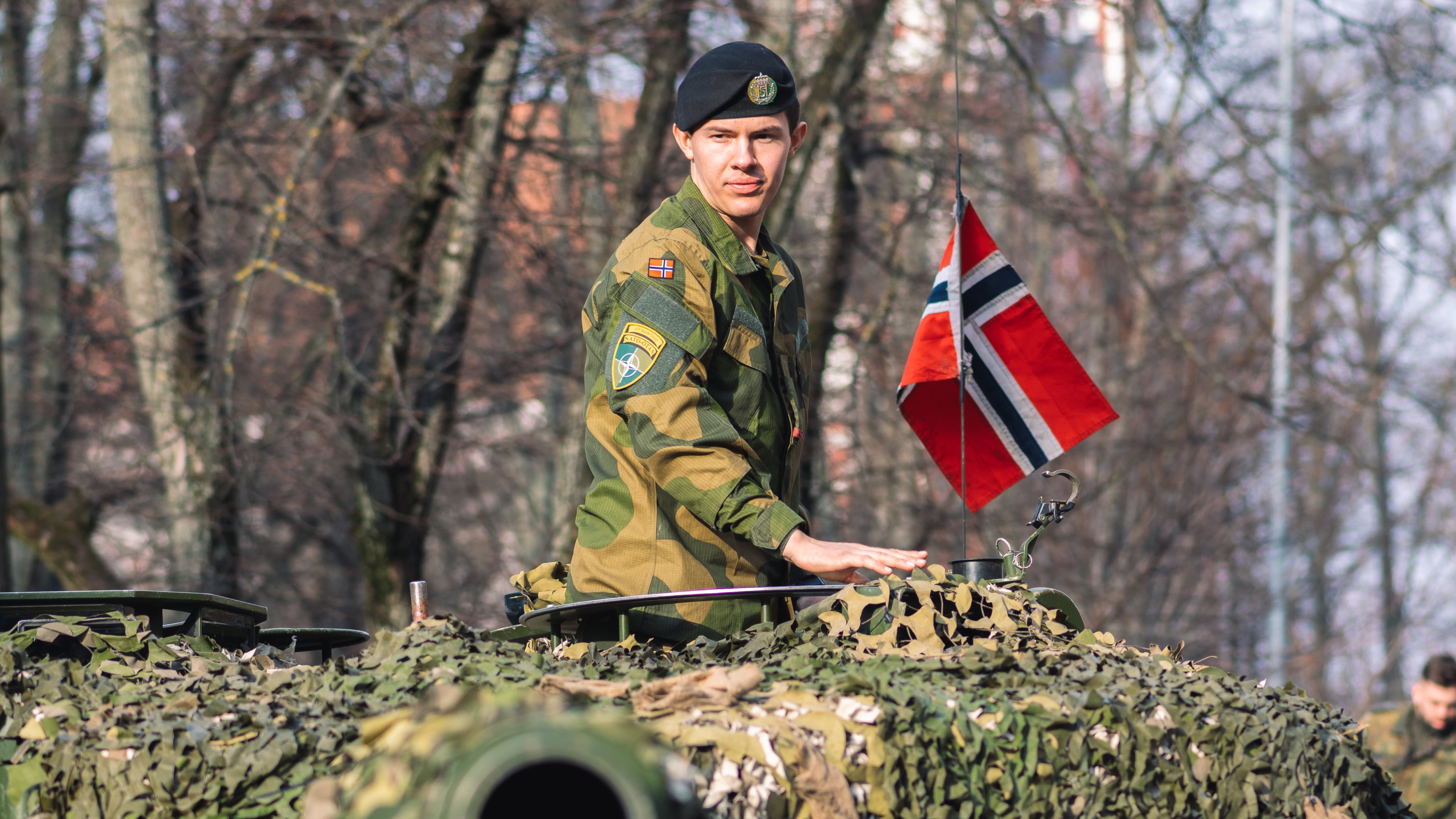 Norwegian Army armored tank with cannon and camouflage coating